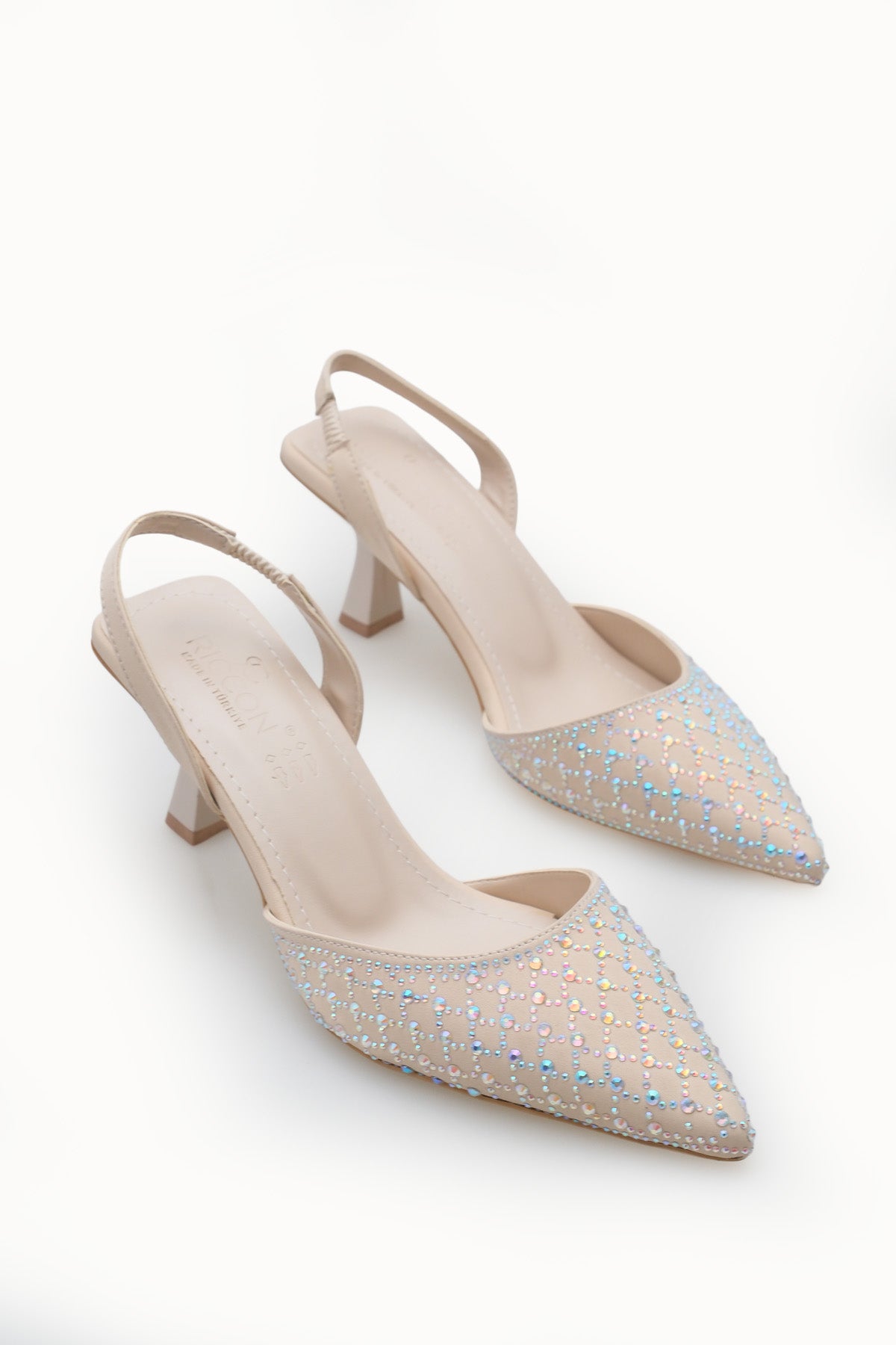 Riccon Kadın Sivri Burunlu Arkası Açık İnce Topuklu Ayakkabı 001207 Ten