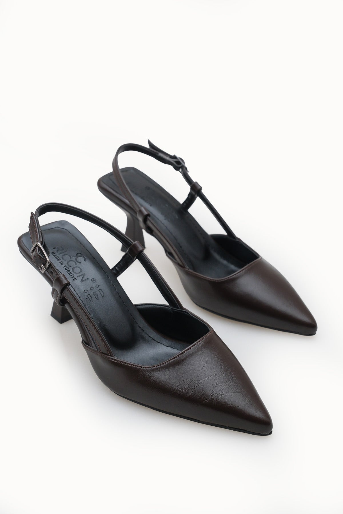 Riccon Evelniel Kadın Arkası Açık Sivri Burun Stiletto 001209 Kahverengi Rustik