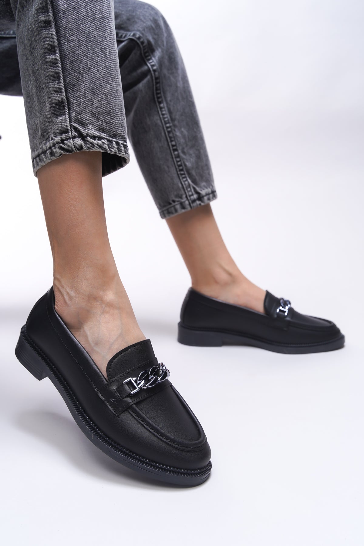 Riccon Criscerys Kadın Loafer 0012500 Siyah Cilt - Riccon