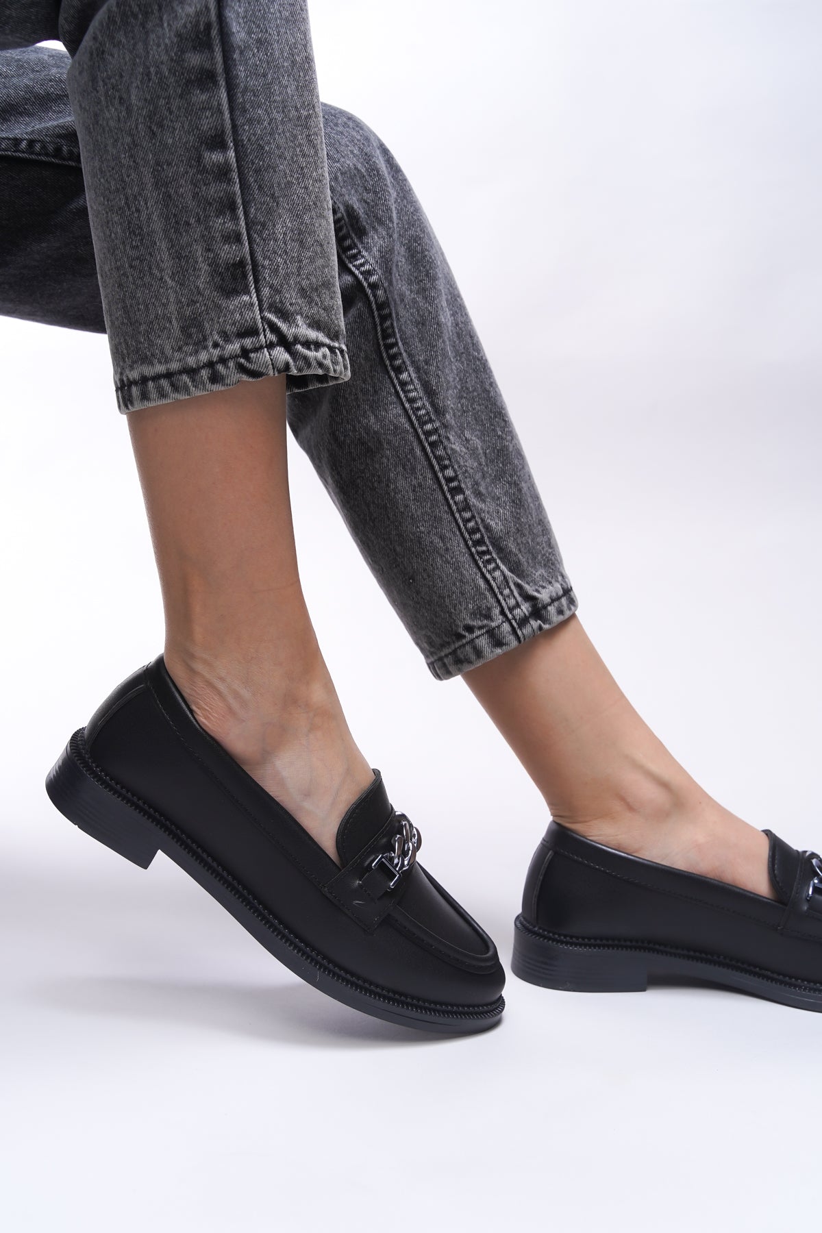 Riccon Criscerys Kadın Loafer 0012500 Siyah Cilt - Riccon
