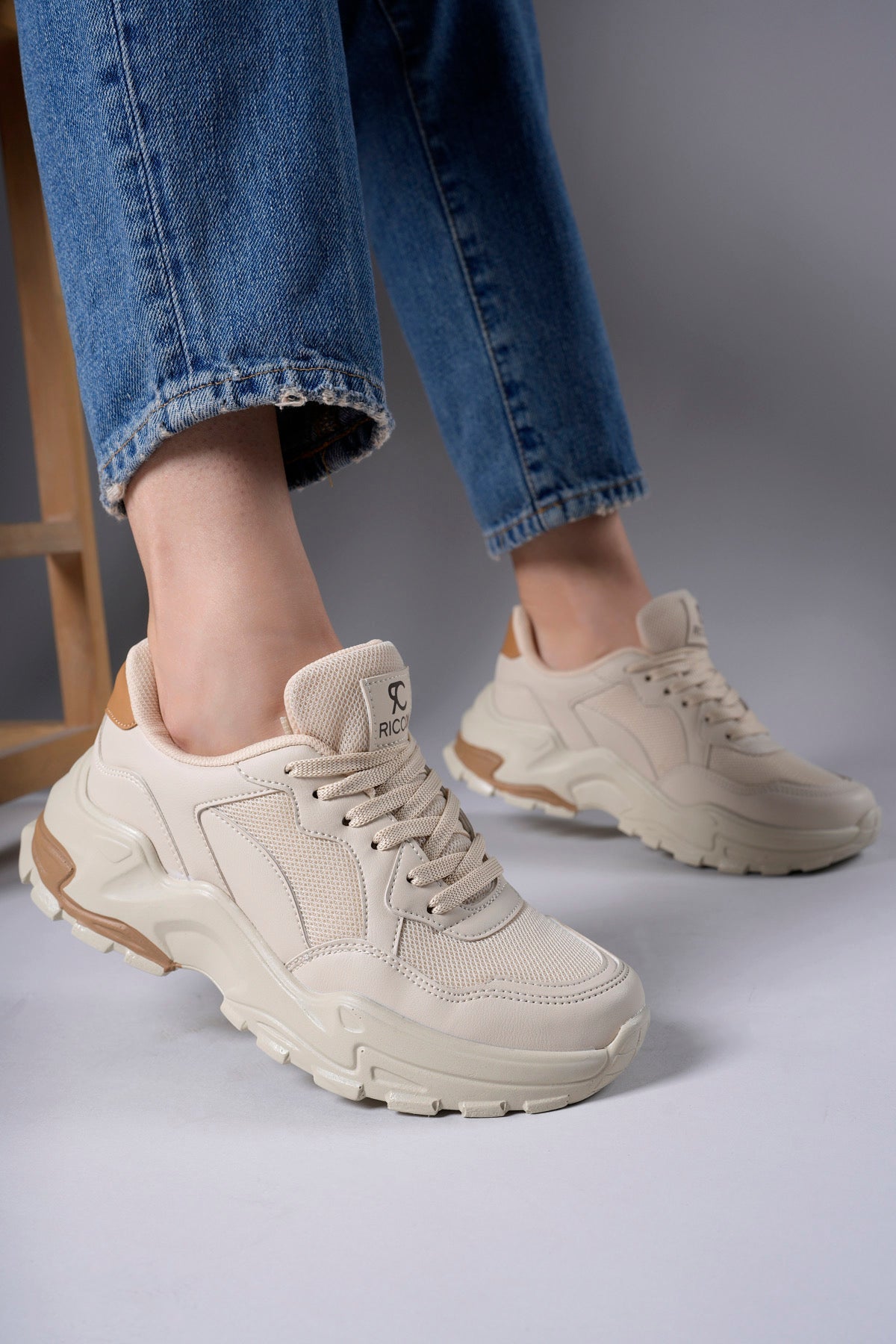 Riccon Delossiel Kadın Sneaker 0012159 Ekru Taba - Riccon