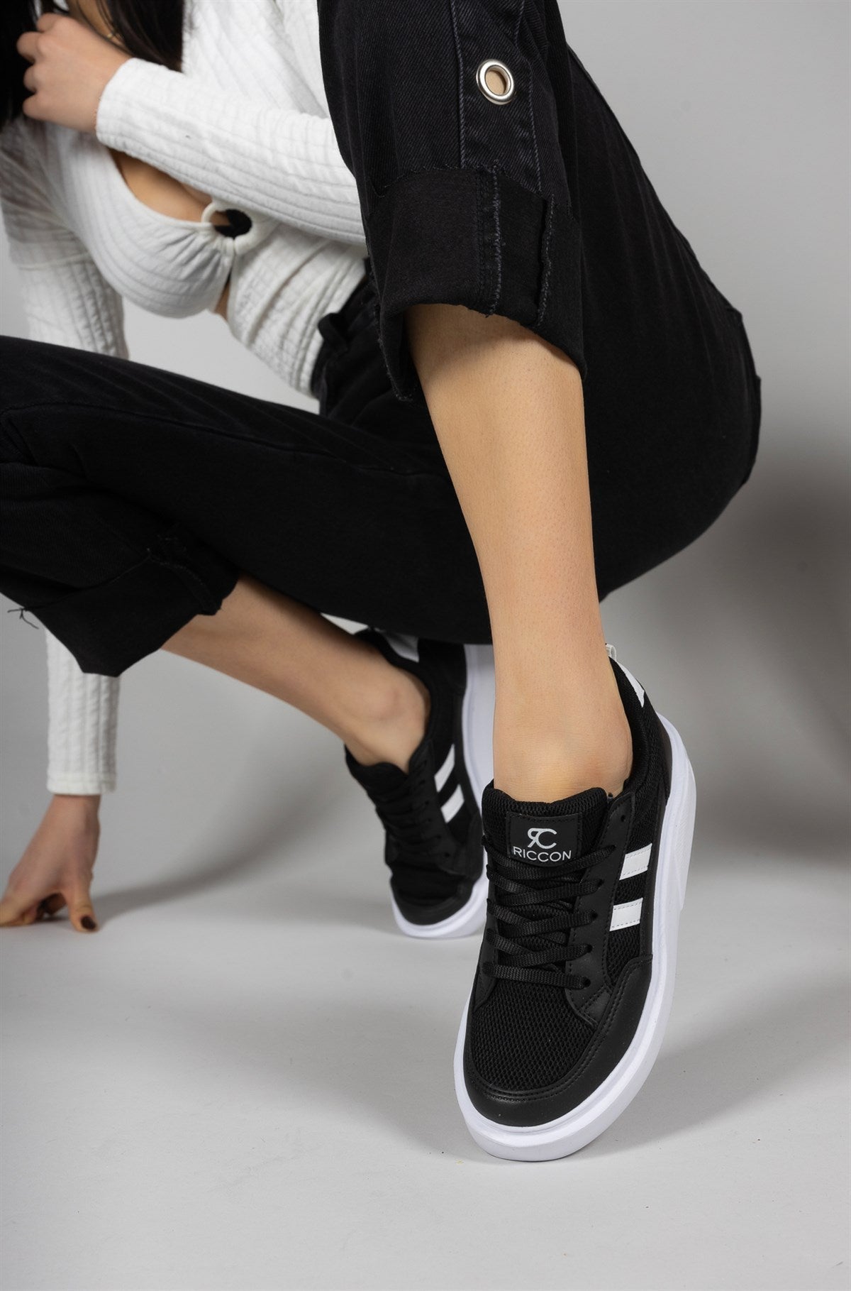 Riccon Kadın Sneaker 0012151 Siyah Beyaz - Riccon