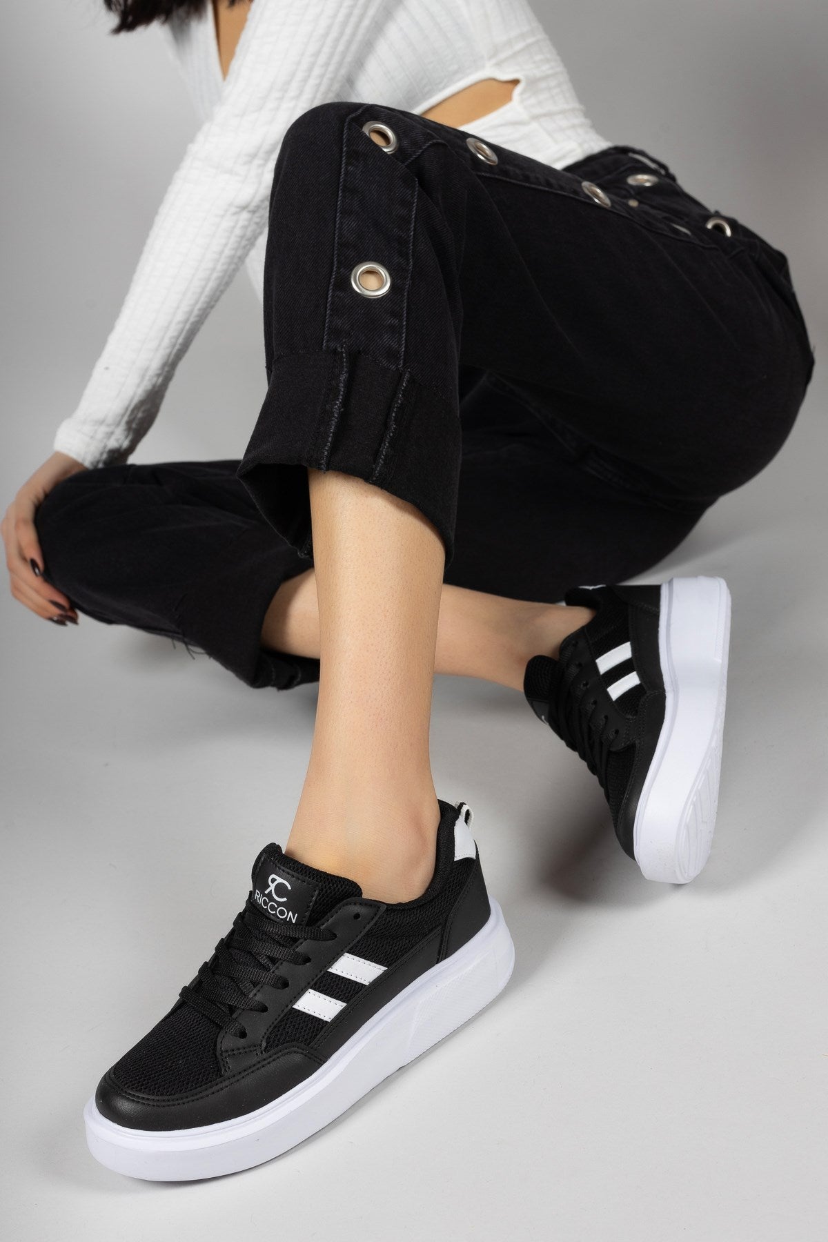 Riccon Kadın Sneaker 0012151 Siyah Beyaz - Riccon