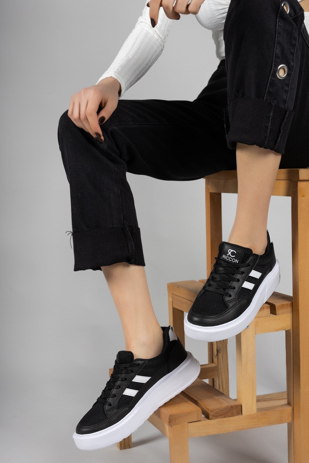 Riccon Kadın Sneaker 0012151 Siyah Beyaz - Riccon