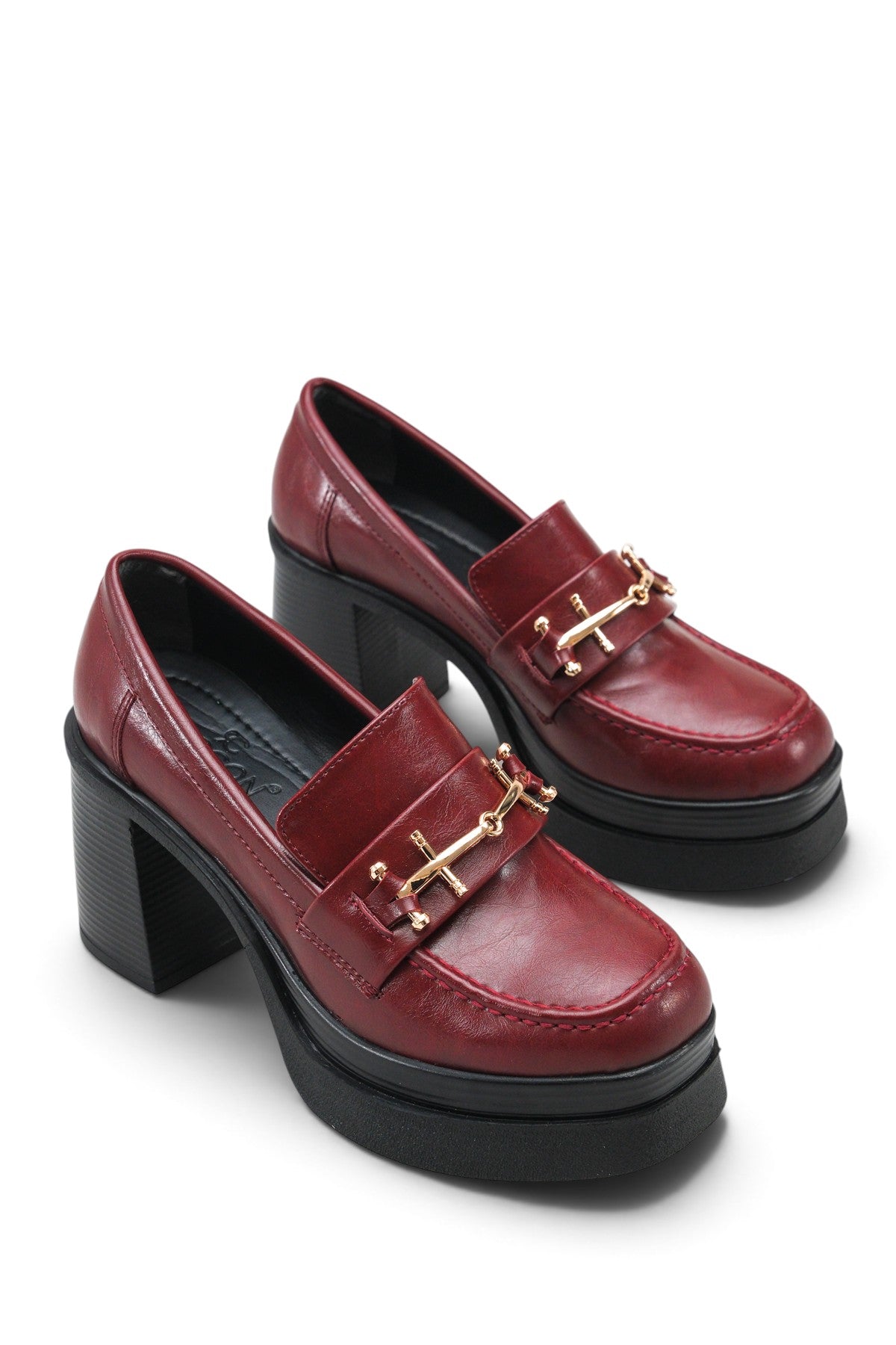 Riccon Leda Amara Kadın Topuklu Loafer 0012591 Vişne Rustik