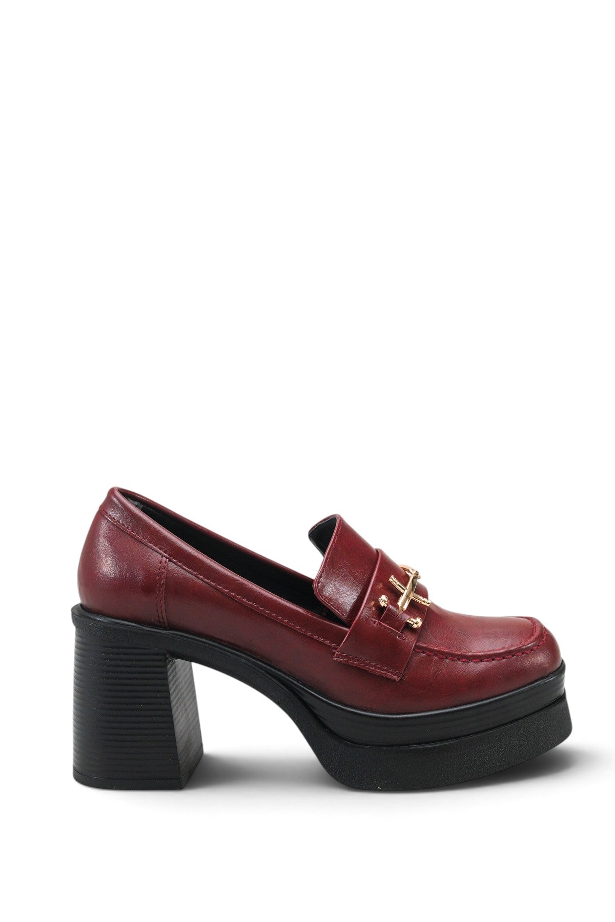Riccon Leda Amara Kadın Topuklu Loafer 0012591 Vişne Rustik
