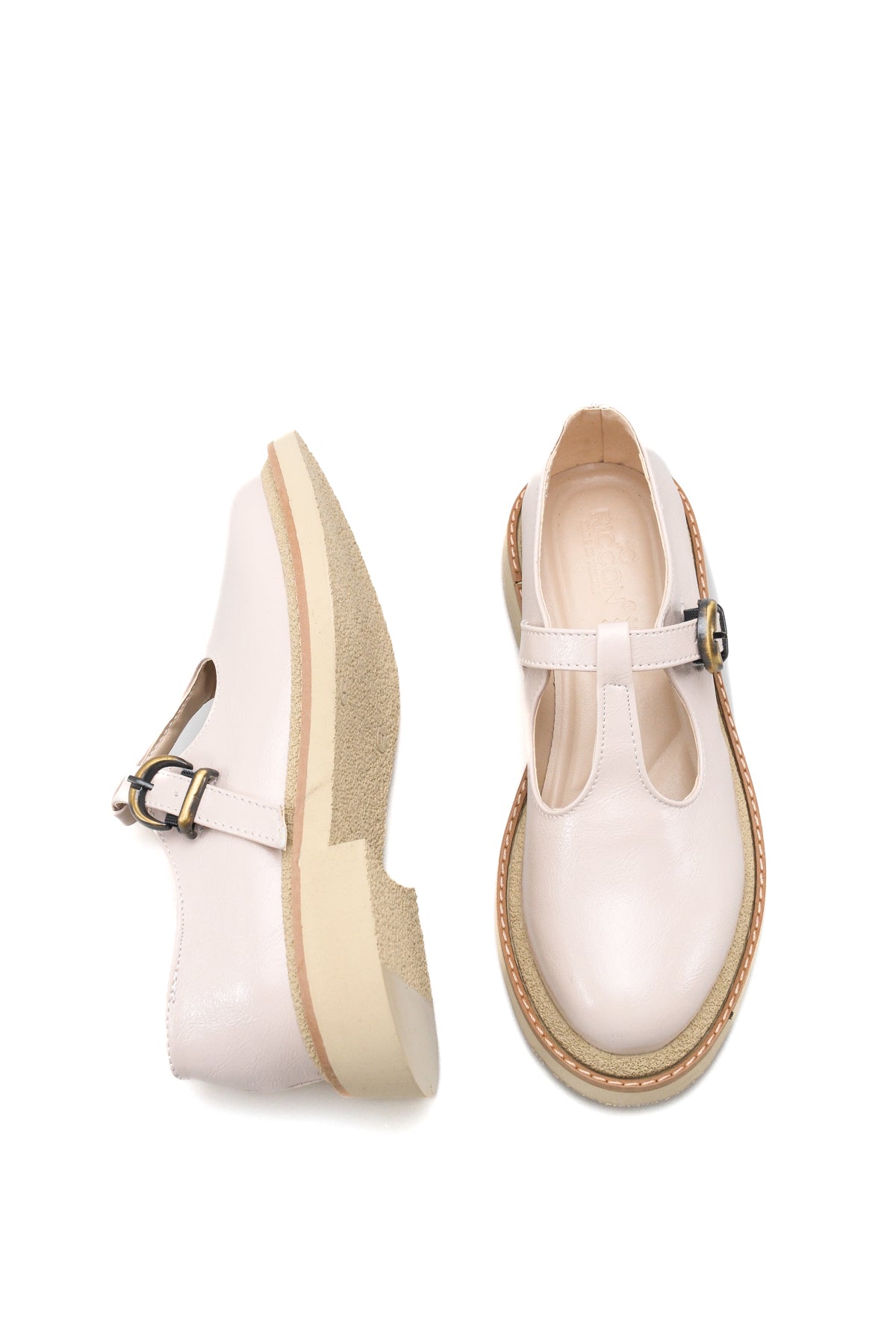 Riccon Luna Aria Kadın Loafer 0012509 Bej Kırışık Rugan