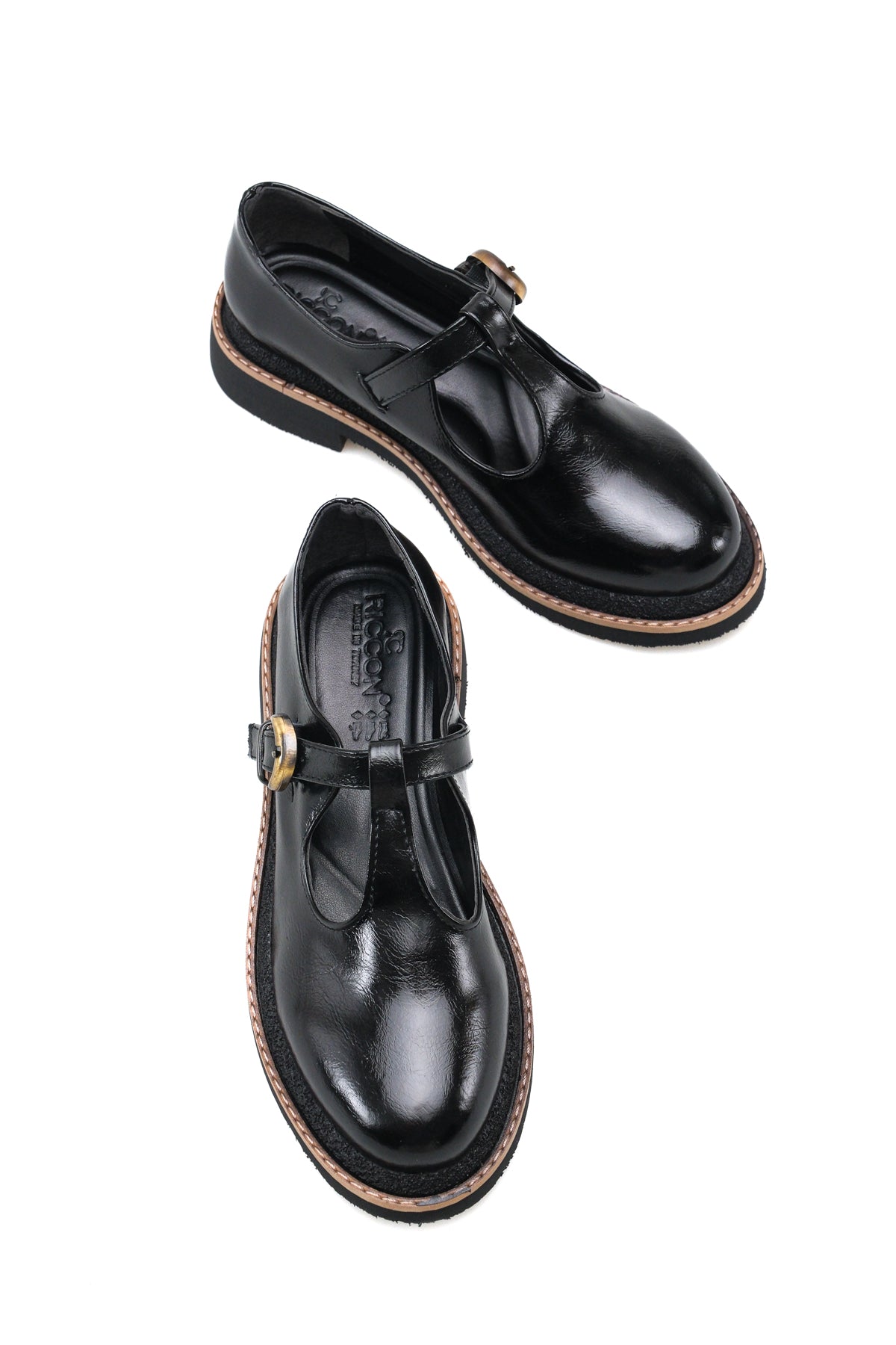 Riccon Luna Aria Kadın Loafer 0012509 Siyah Kırışık Rugan