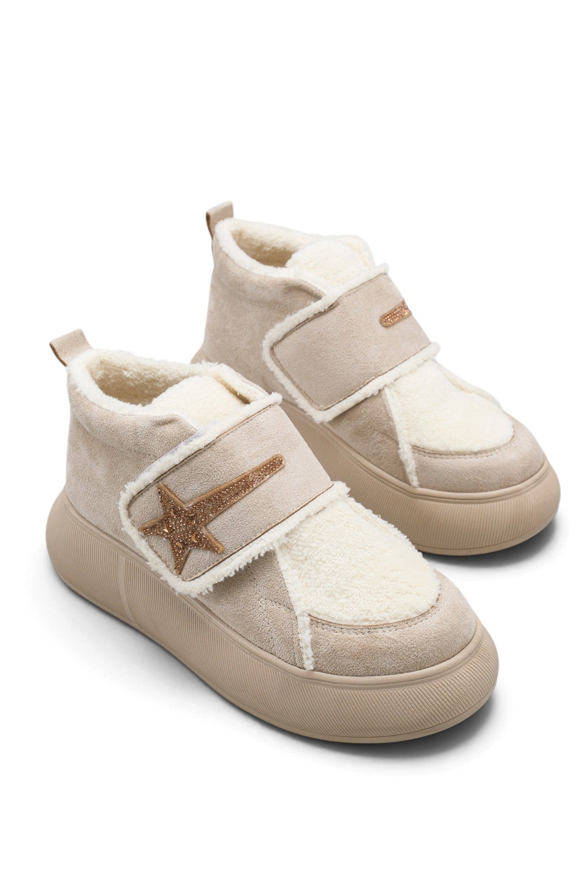 Riccon Nova Gioia Kadın Sneaker Bot 0012945 Bej Bej Kürklü