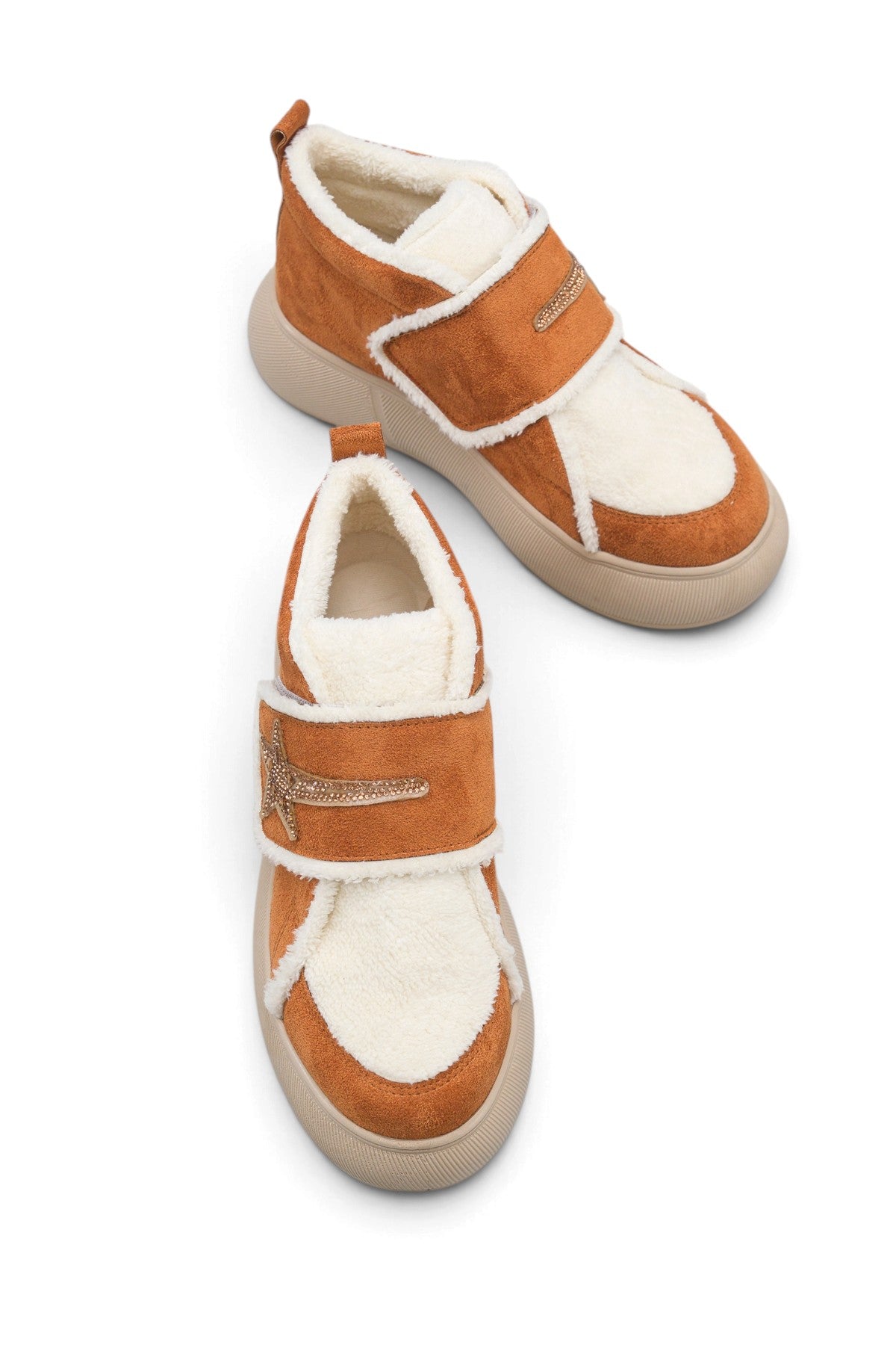 Riccon Nova Gioia Kadın Sneaker Bot 0012945 Taba Bej Kürklü