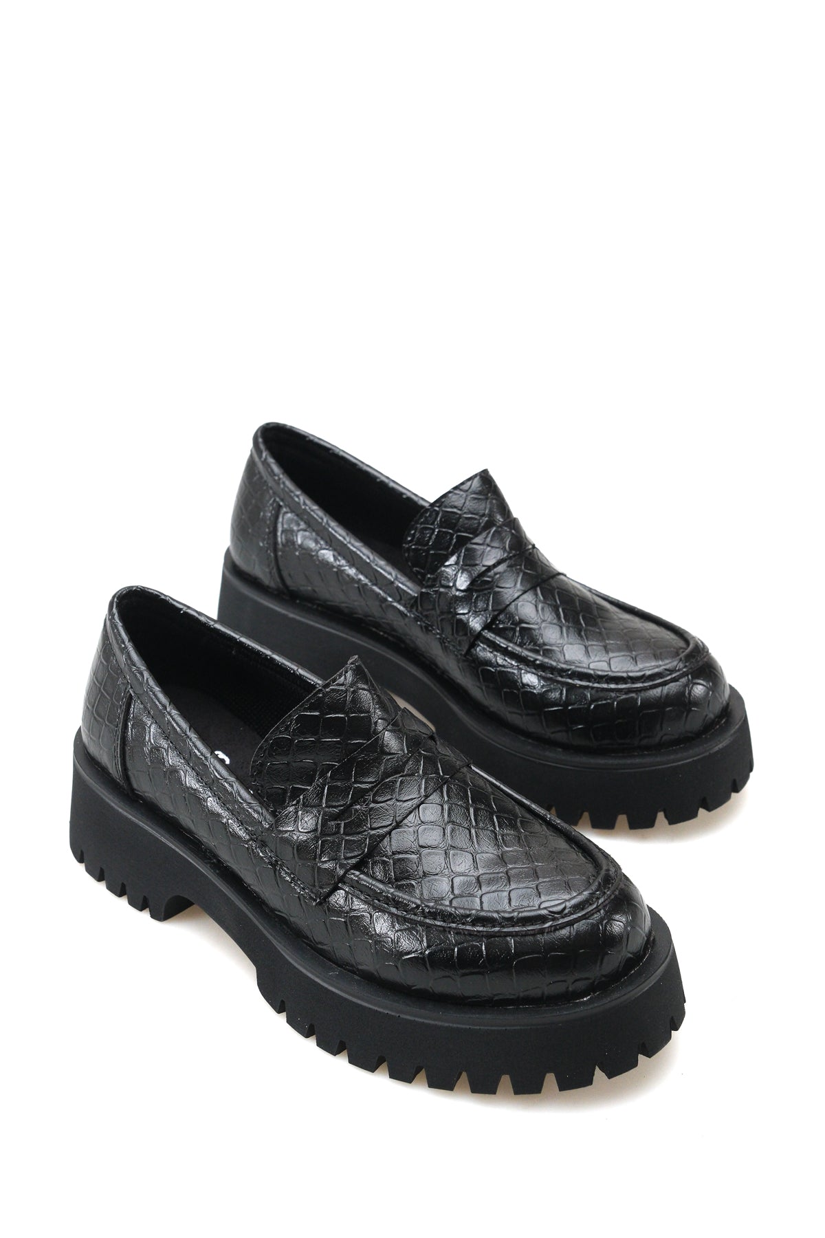 Riccon Selene Pia Kadın Loafer 0012301 Siyah Kroko