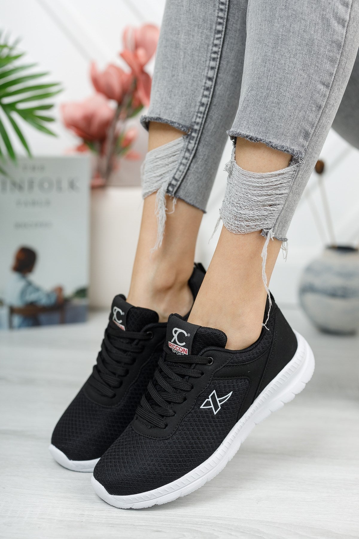 Riccon Unisex Ultra Hafif Sneaker 0012065 Siyah Beyaz - Riccon
