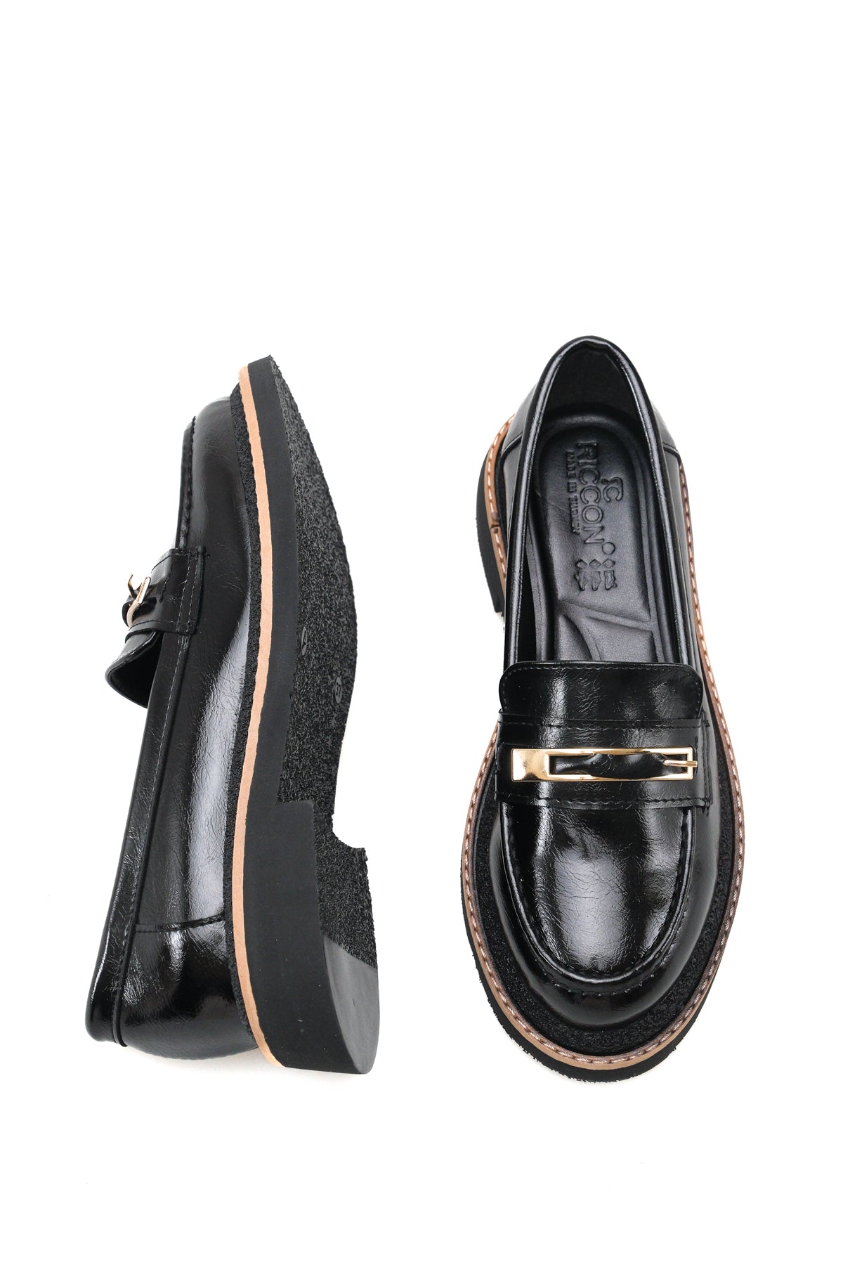 Riccon Vela Diva Kadın Loafer 0012510 Siyah Kırışık Rugan