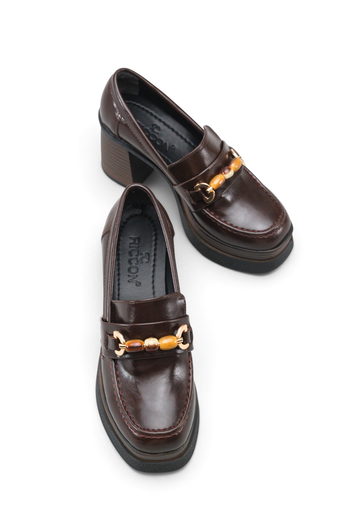 Riccon Vesper Luce Kadın Topuklu Loafer 0012593 Kahverengi Rustik