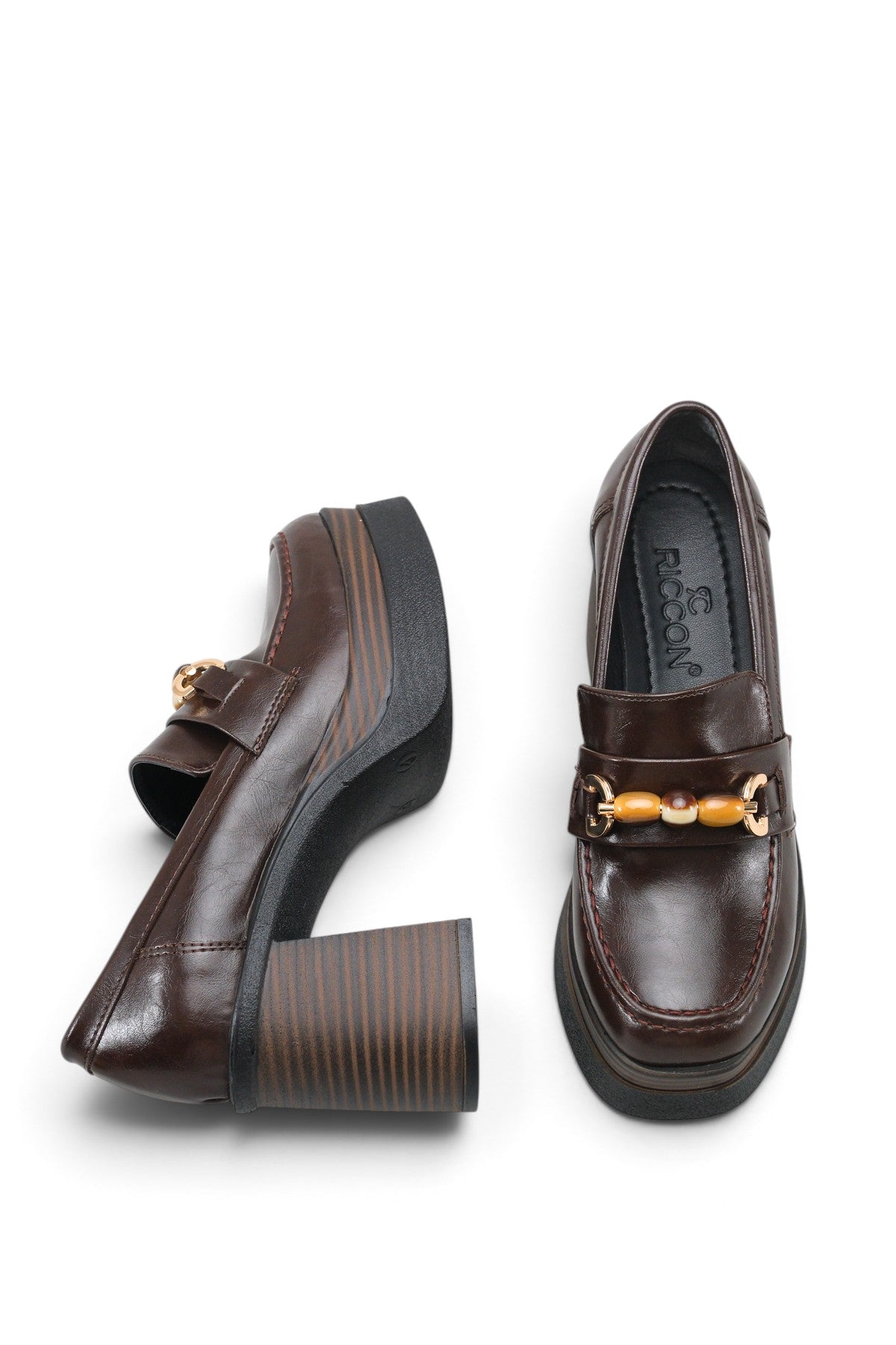 Riccon Vesper Luce Kadın Topuklu Loafer 0012593 Kahverengi Rustik
