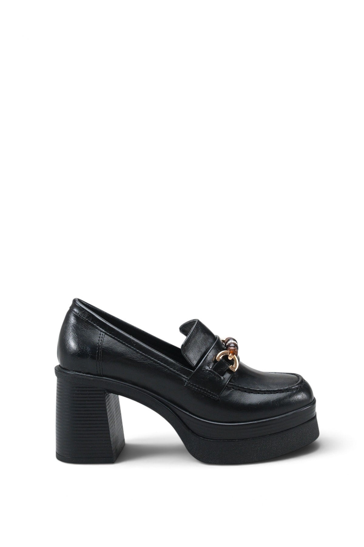 Riccon Vesper Luce Kadın Topuklu Loafer 0012593 Siyah Rustik