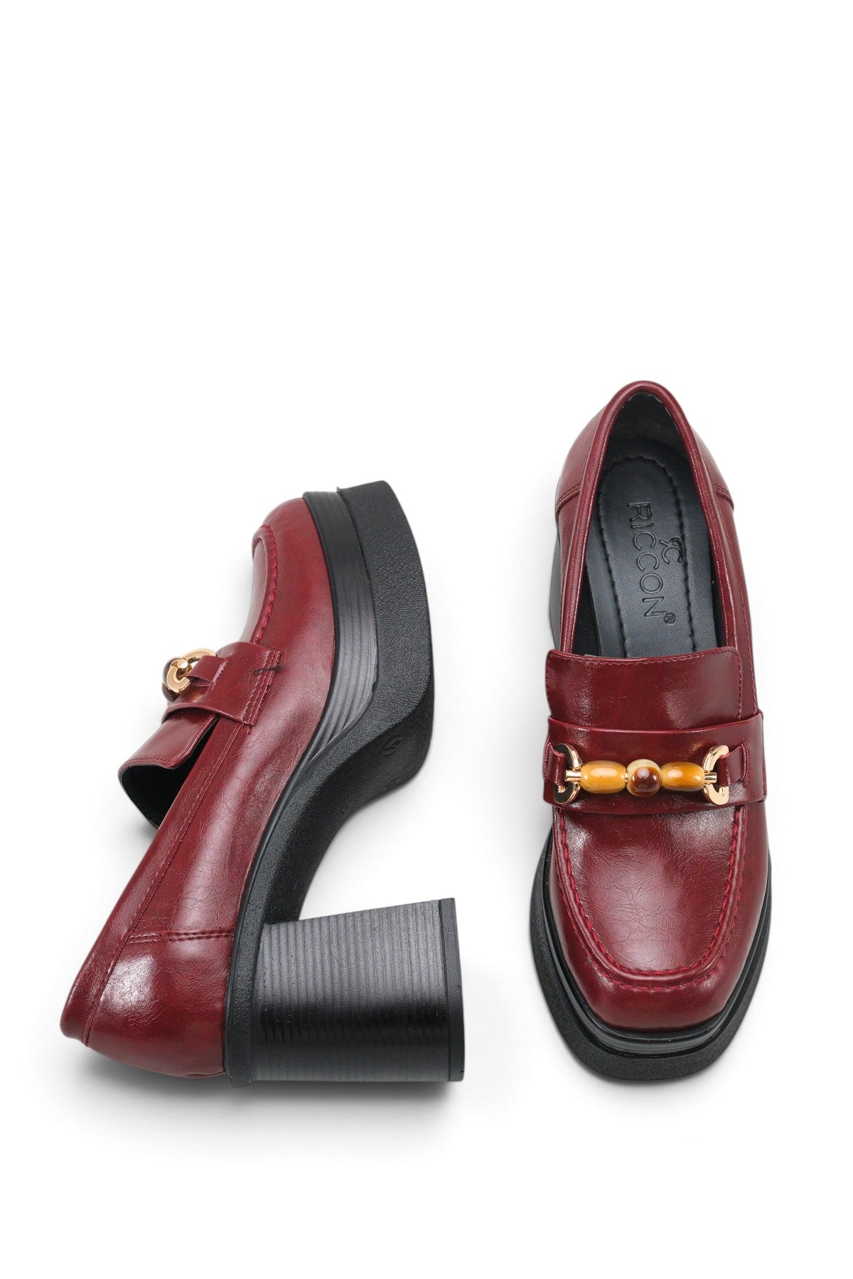 Riccon Vesper Luce Kadın Topuklu Loafer 0012593 Vişne Rustik