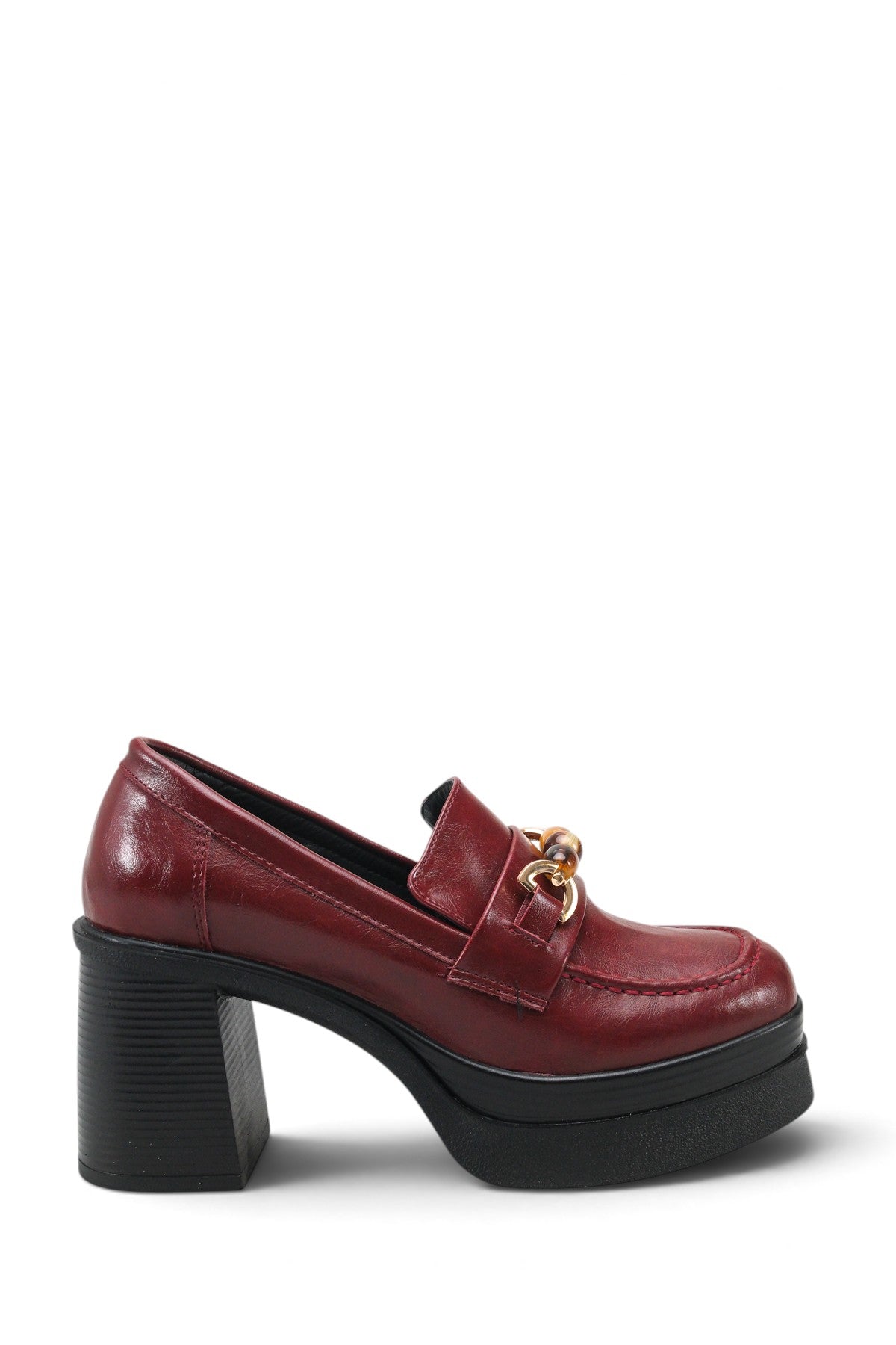 Riccon Vesper Luce Kadın Topuklu Loafer 0012593 Vişne Rustik