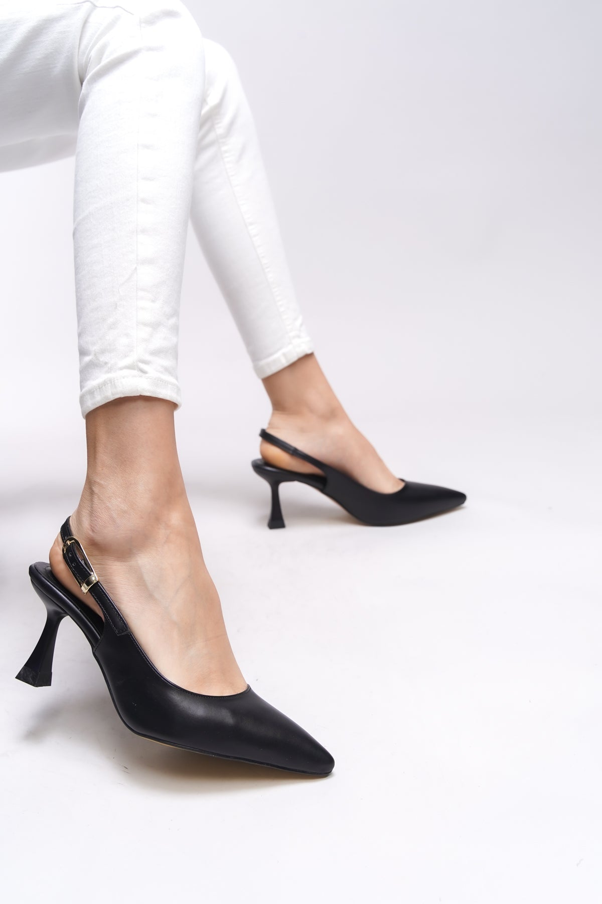 Riccon Ysalaela Kadın Arkası Açık Sivri Burun Stiletto 0012700 Siyah Cilt - Riccon