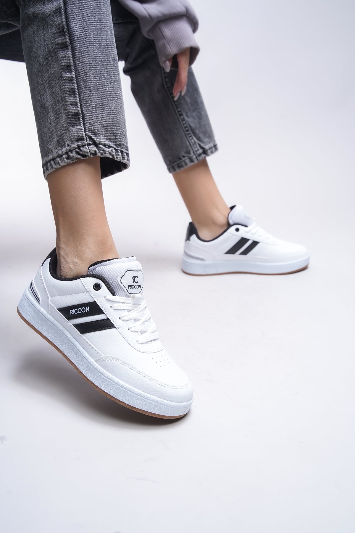 Riccon Zraudan Unisex Snekaer 001234 Beyaz Siyah Krep - Riccon