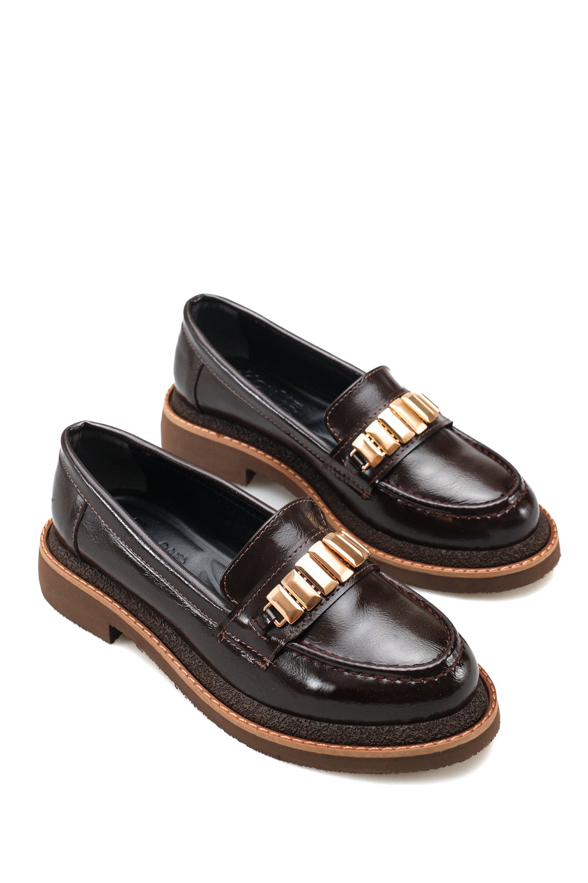 Riccon Mira Gala Kadın Loafer 0012507 Kahverengi Kırışık Rugan