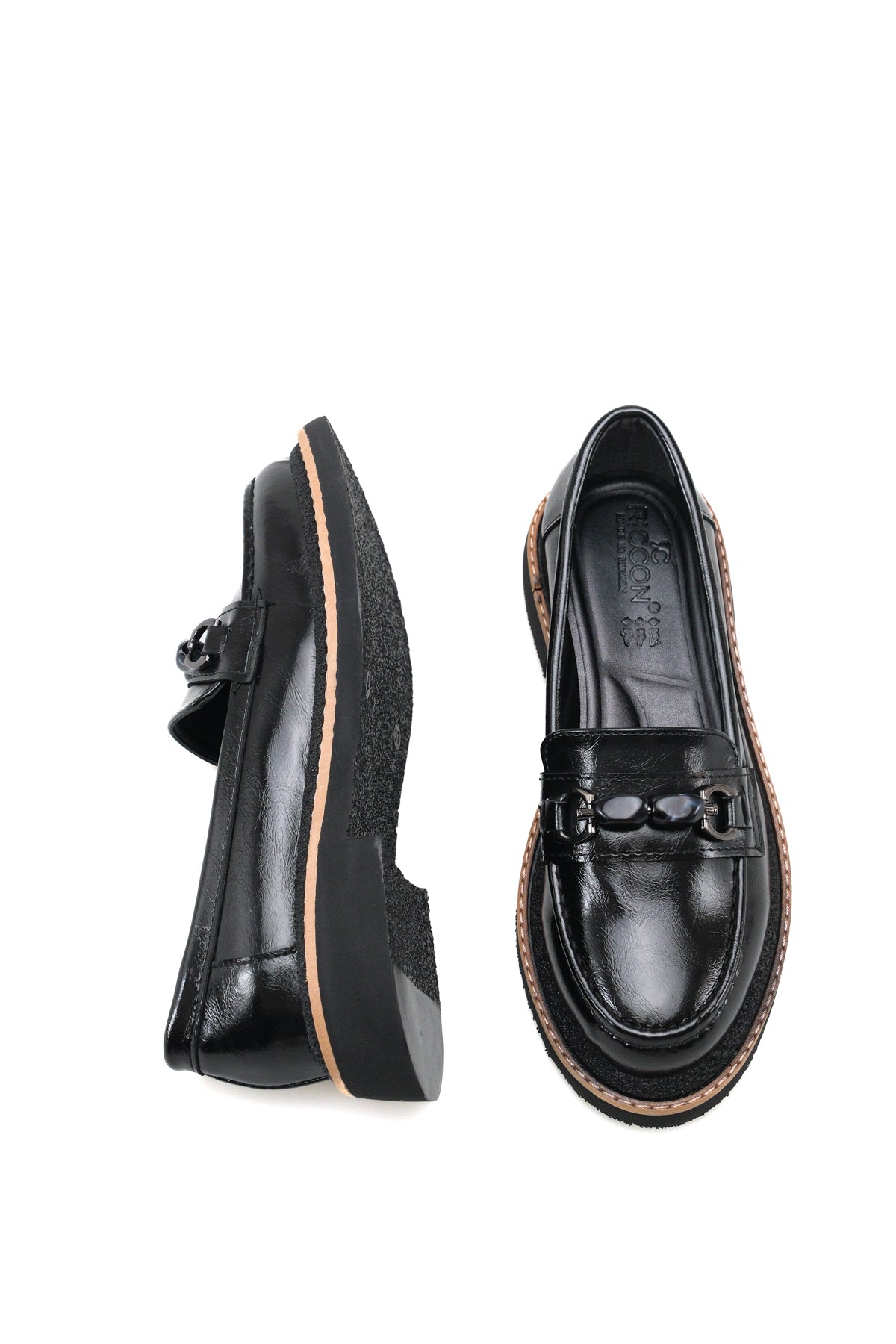 Riccon Lyra Viven Kadın Loafer 0012505 Siyah Kırışık Rugan