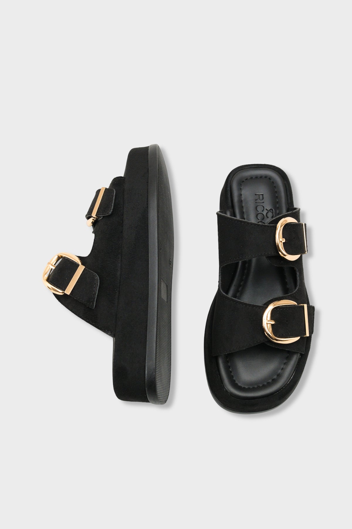 Riccon Kadın Çift Tokalı Terlik 0012683 Siyah Süet