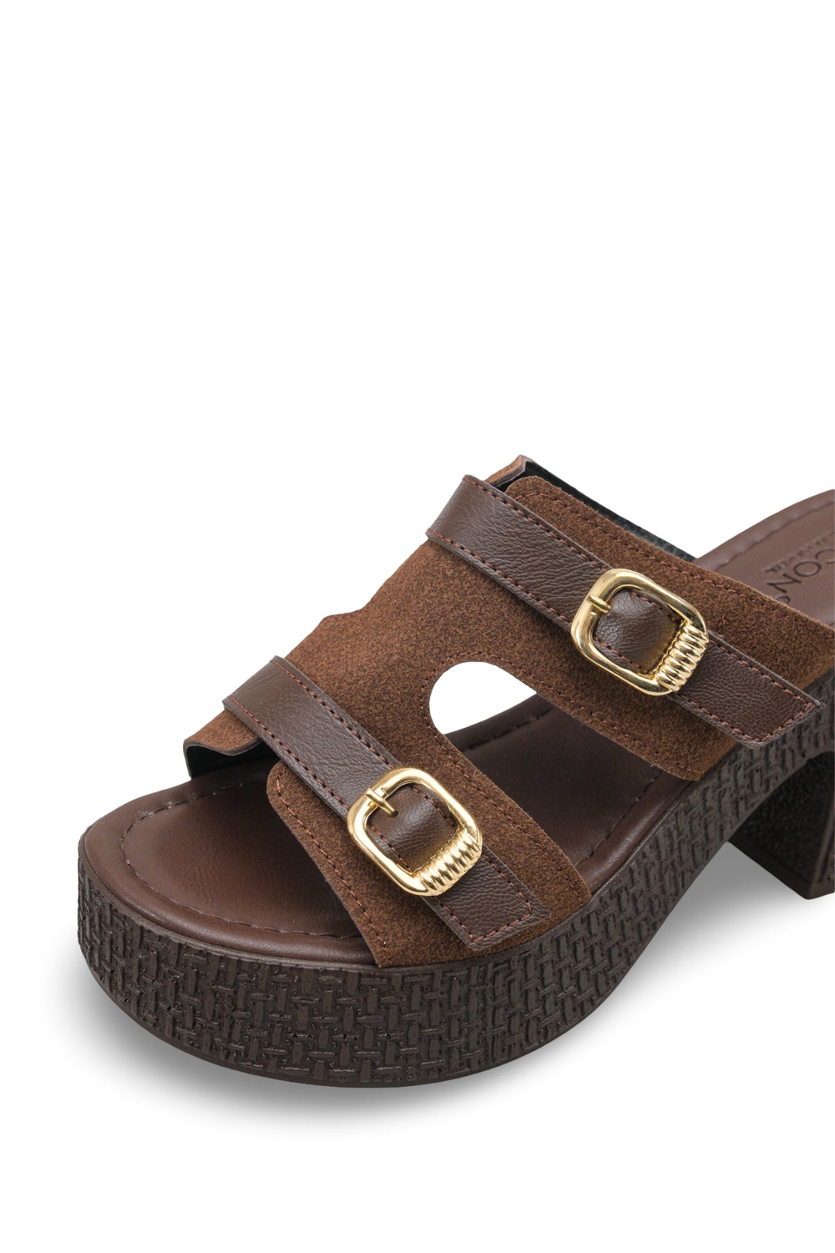 Riccon Kadın Topuklu Terlik 0012703 Kahverengi Deri Dokulu