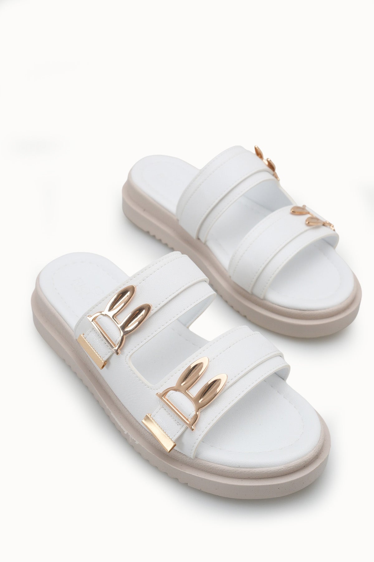 Riccon Kadın Çift Tokalı Terlik 00120415 Beyaz