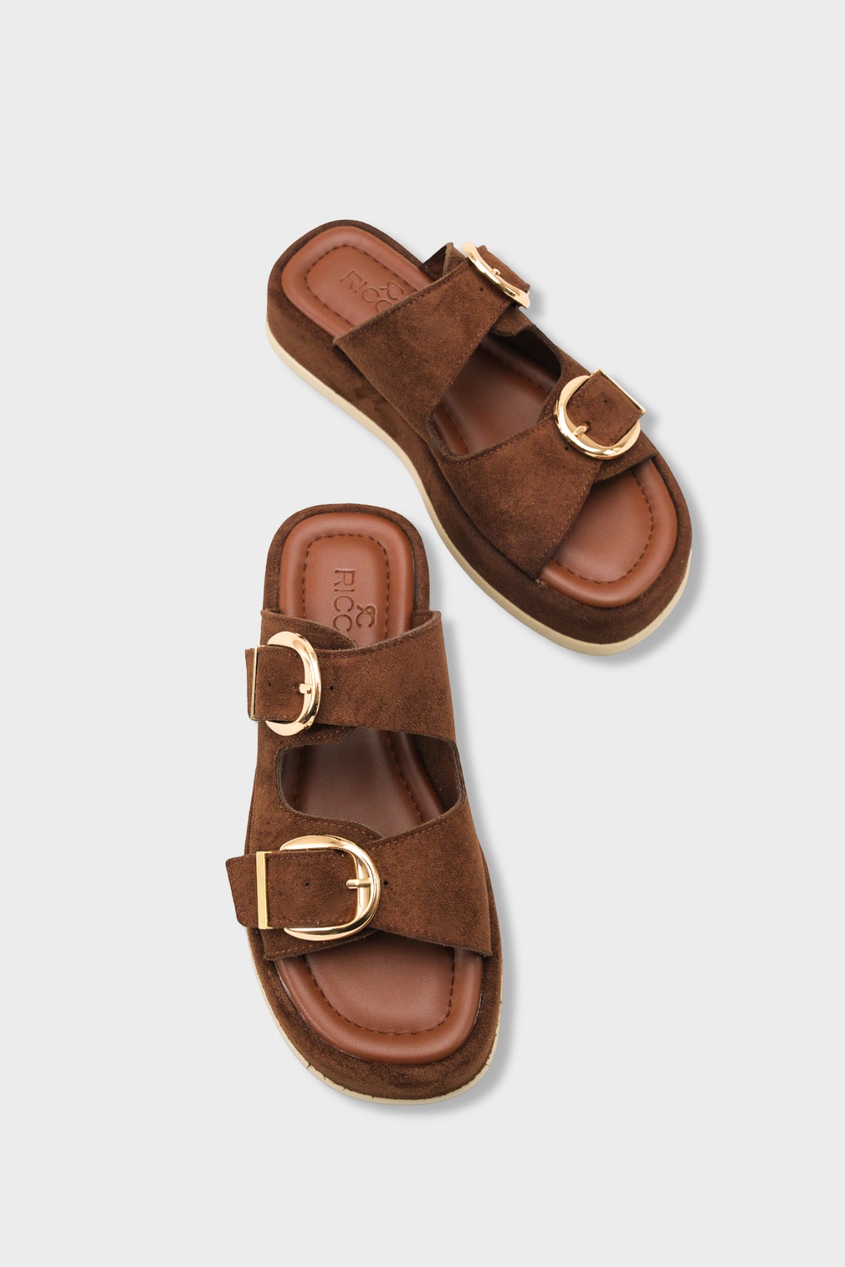 Riccon Kadın Çift Tokalı Terlik 0012683 Kahverengi Süet