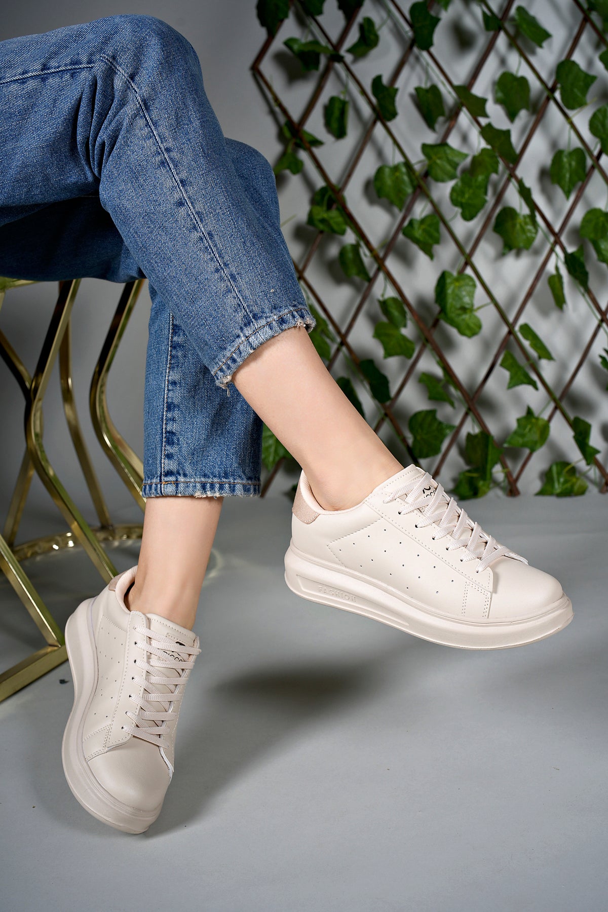Riccon Kadın Sneaker 0012156 Ekru Cilt