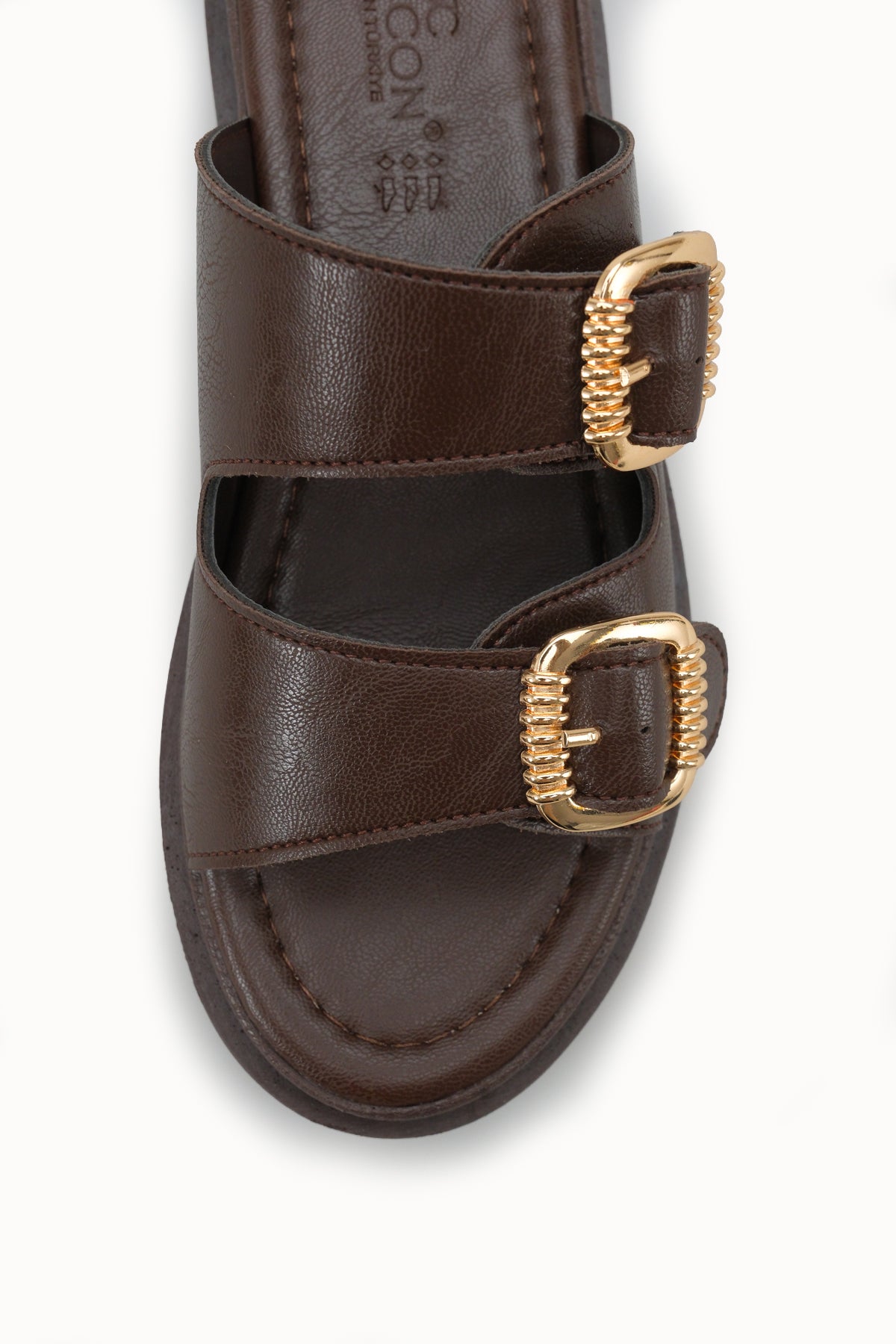 Riccon Kadın Çift Tokalı Terlik 00120403 Kahverengi