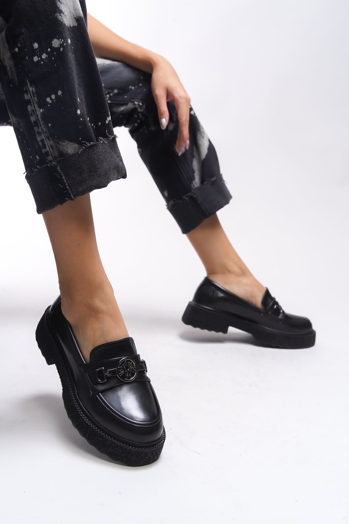 Riccon Iomrukh Kadın Loafer 00121912 Mat Siyah Rugan