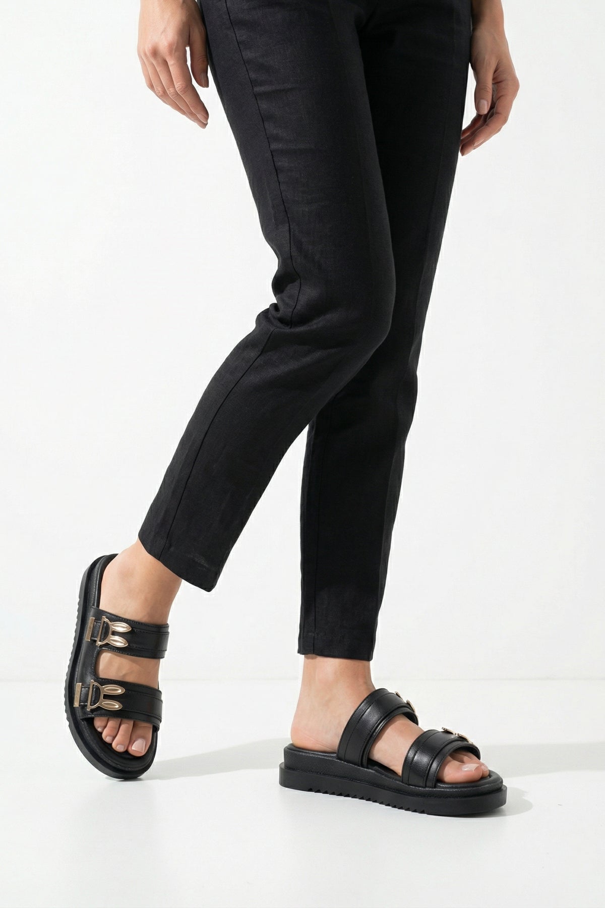 Riccon Kadın Çift Tokalı Terlik 00120415 Siyah