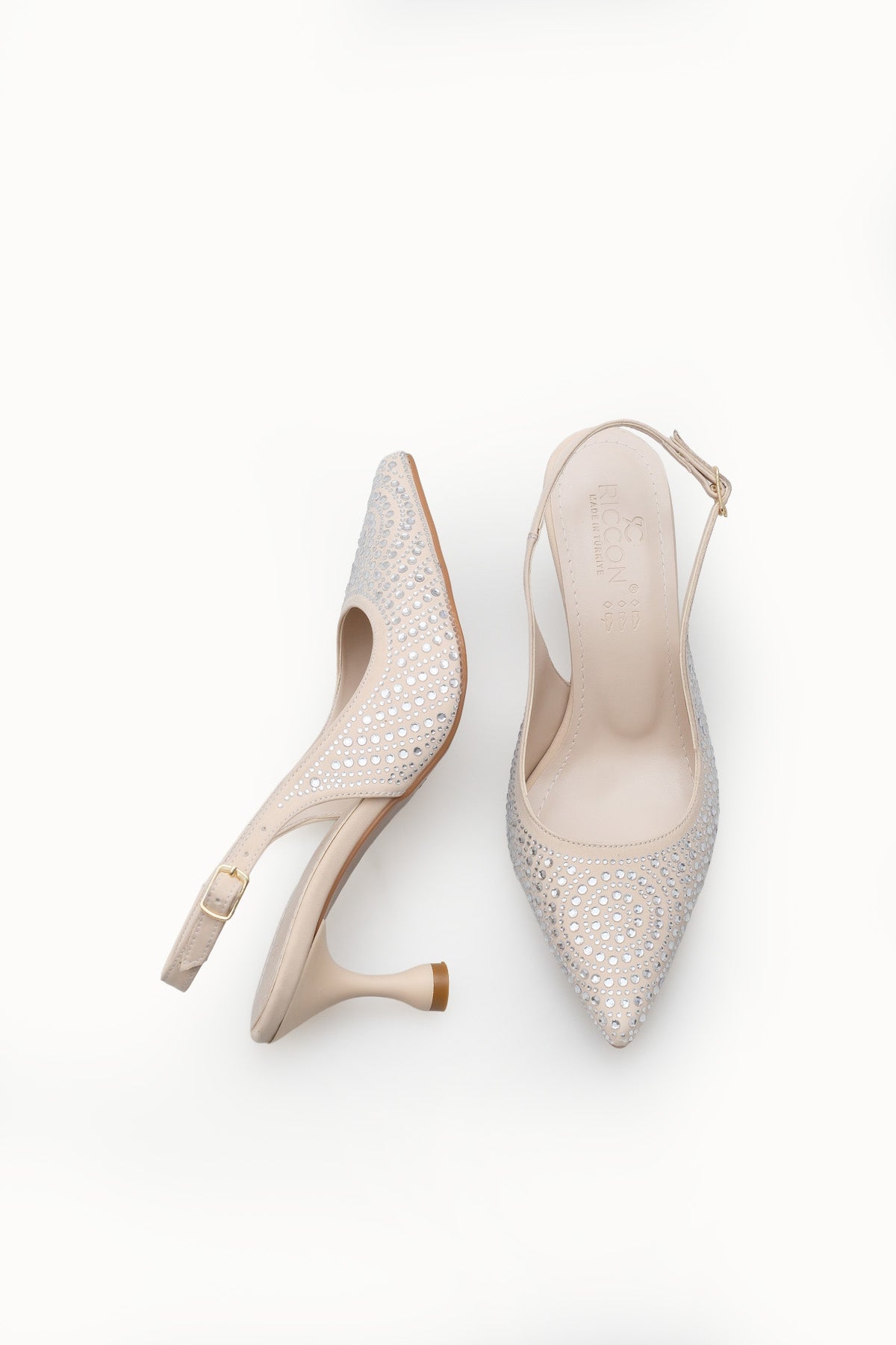 Riccon Kadın Sivri Burunlu Arkası Açık İnce Topuklu Ayakkabı 0012550 Ten