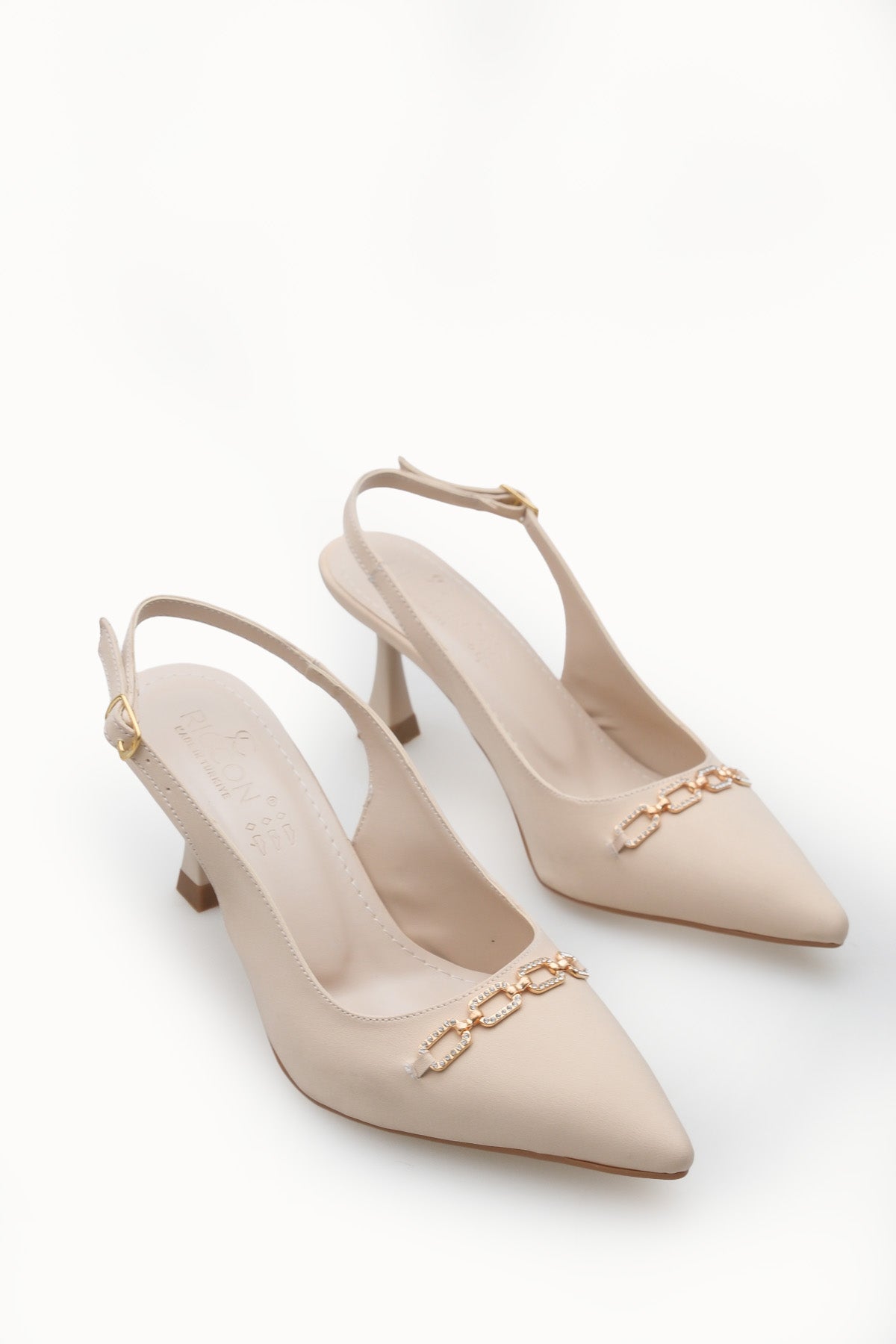 Riccon Kadın Sivri Burunlu Arkası Açık İnce Topuklu Ayakkabı 0012715 Mat Ten