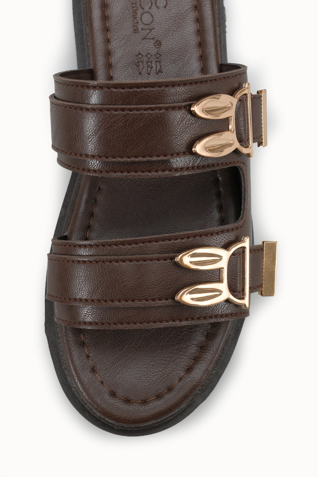 Riccon Kadın Çift Tokalı Terlik 00120415 Kahverengi