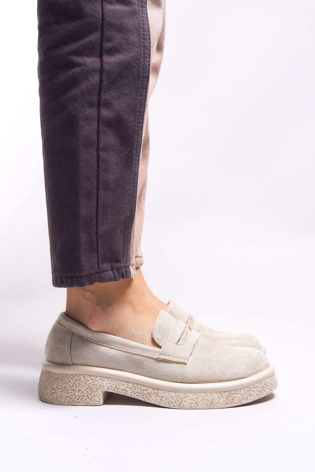 Riccon Ashlalona Kadın Loafer 00121201 Bej Süet