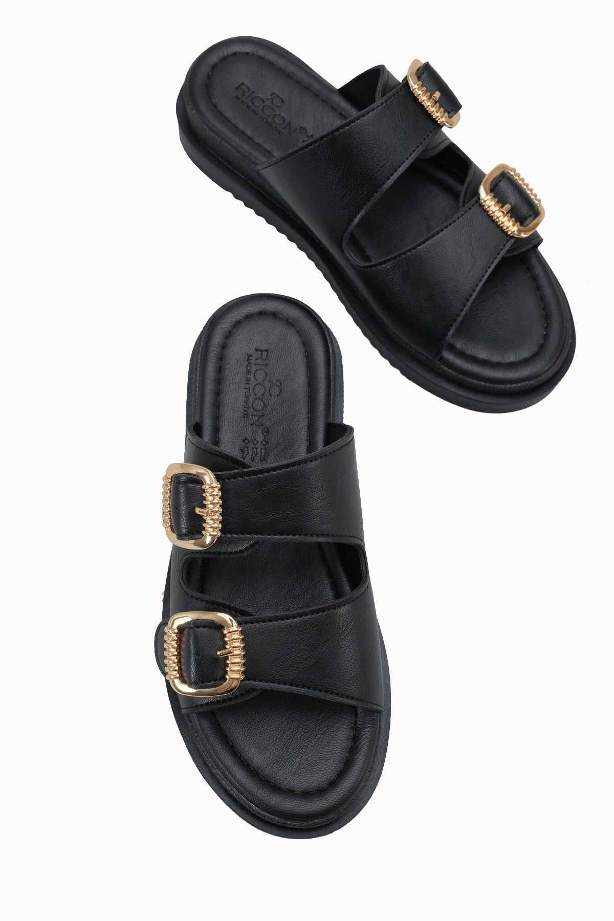 Riccon Kadın Çift Tokalı Terlik 00120403 Siyah