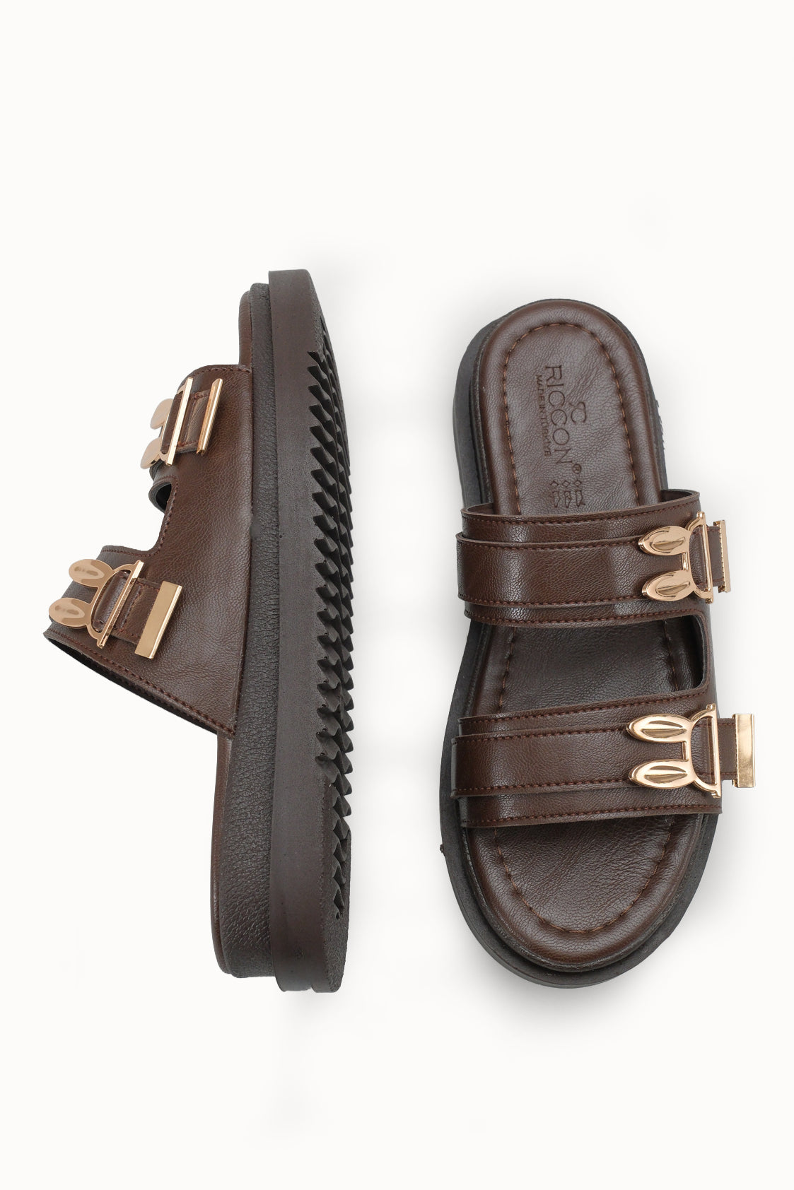 Riccon Kadın Çift Tokalı Terlik 00120415 Kahverengi