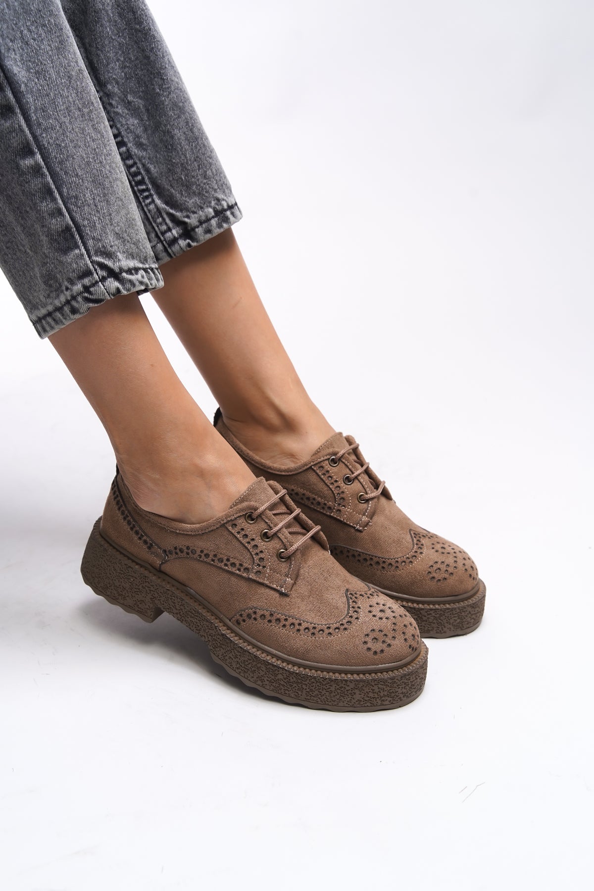 Riccon Oknyrth Kadın Bağcıklı Loafer 00121990 Vizon Süet