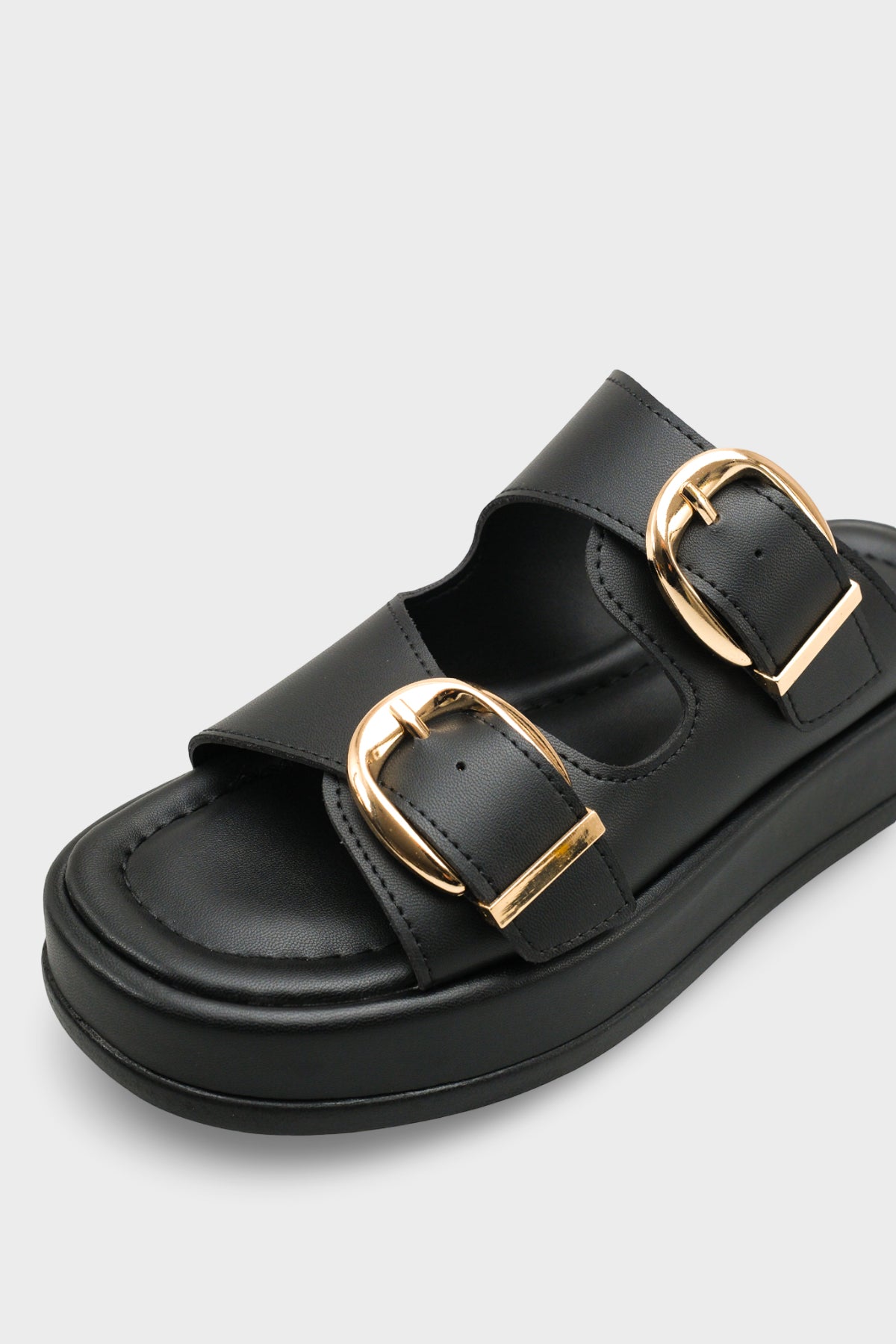 Riccon Kadın Çift Tokalı Terlik 0012683 Siyah Cilt