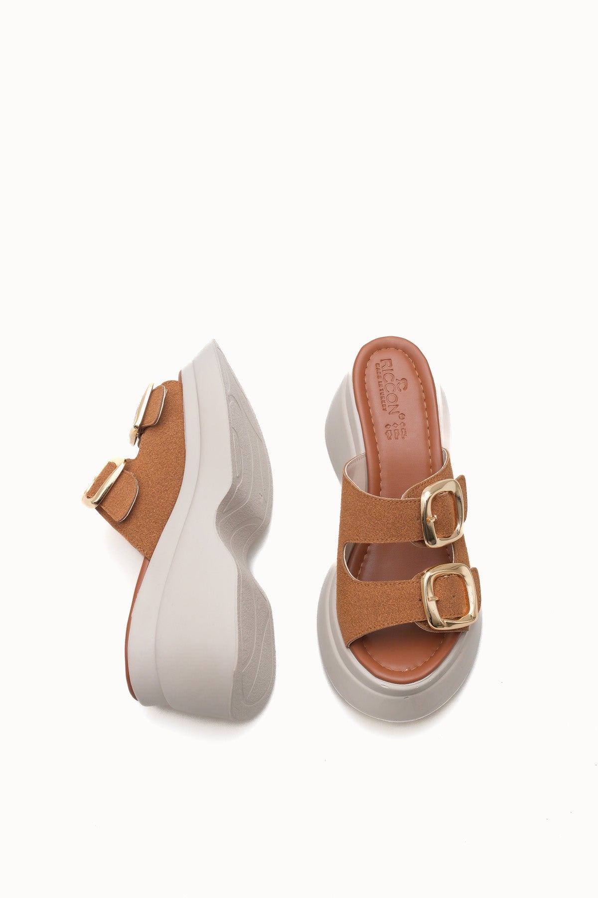 Riccon Heilrele Kadın Terlik 0012908 Taba Deri Dokulu