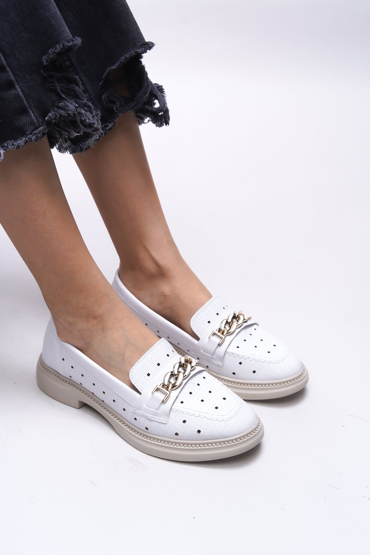 Riccon Jessimyra Kadın Loafer 0012454 Beyaz Cilt