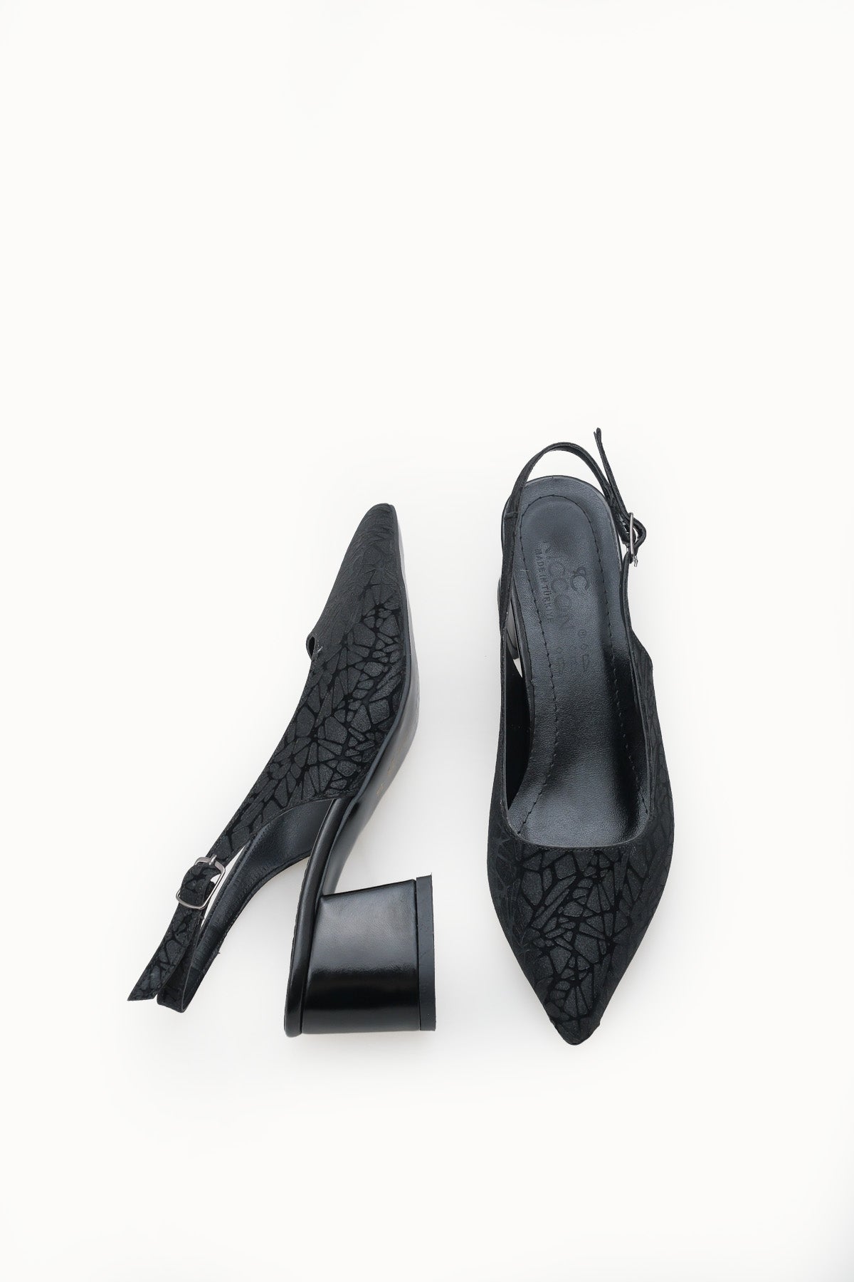 Riccon Kadın Sivri Burunlu Arkası Açık Topuklu Ayakkabı 0012420 Siyah Dokulu