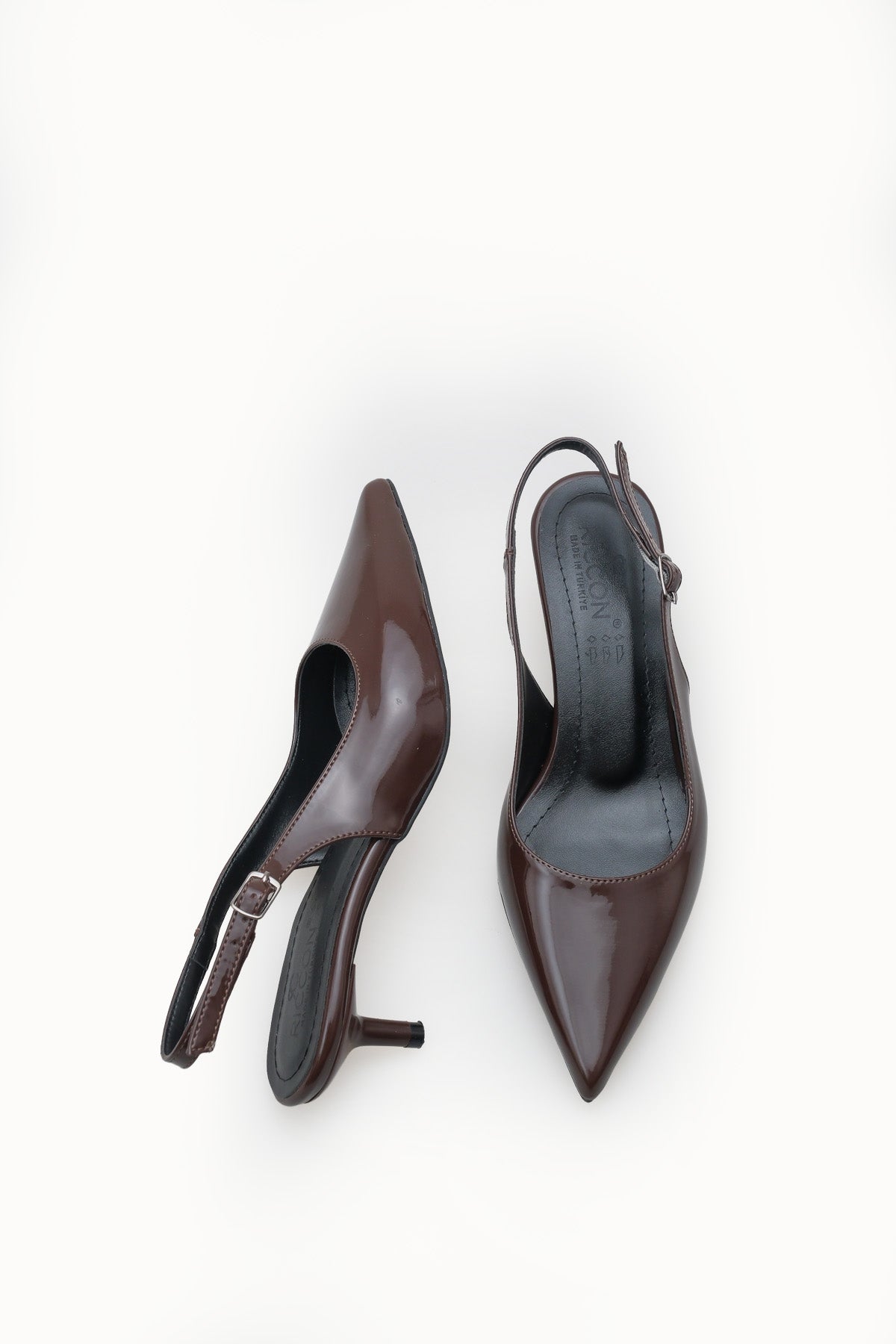 Riccon Kadın Sivri Burunlu Arkası Açık İnce Topuklu Ayakkabı 0012200 Kahverengi Rugan