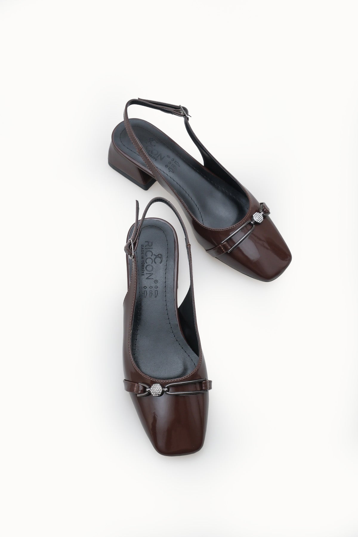 Riccon Kadın Arkası Açık Topuklu Ayakkabı 00121002 Kahverengi Rugan