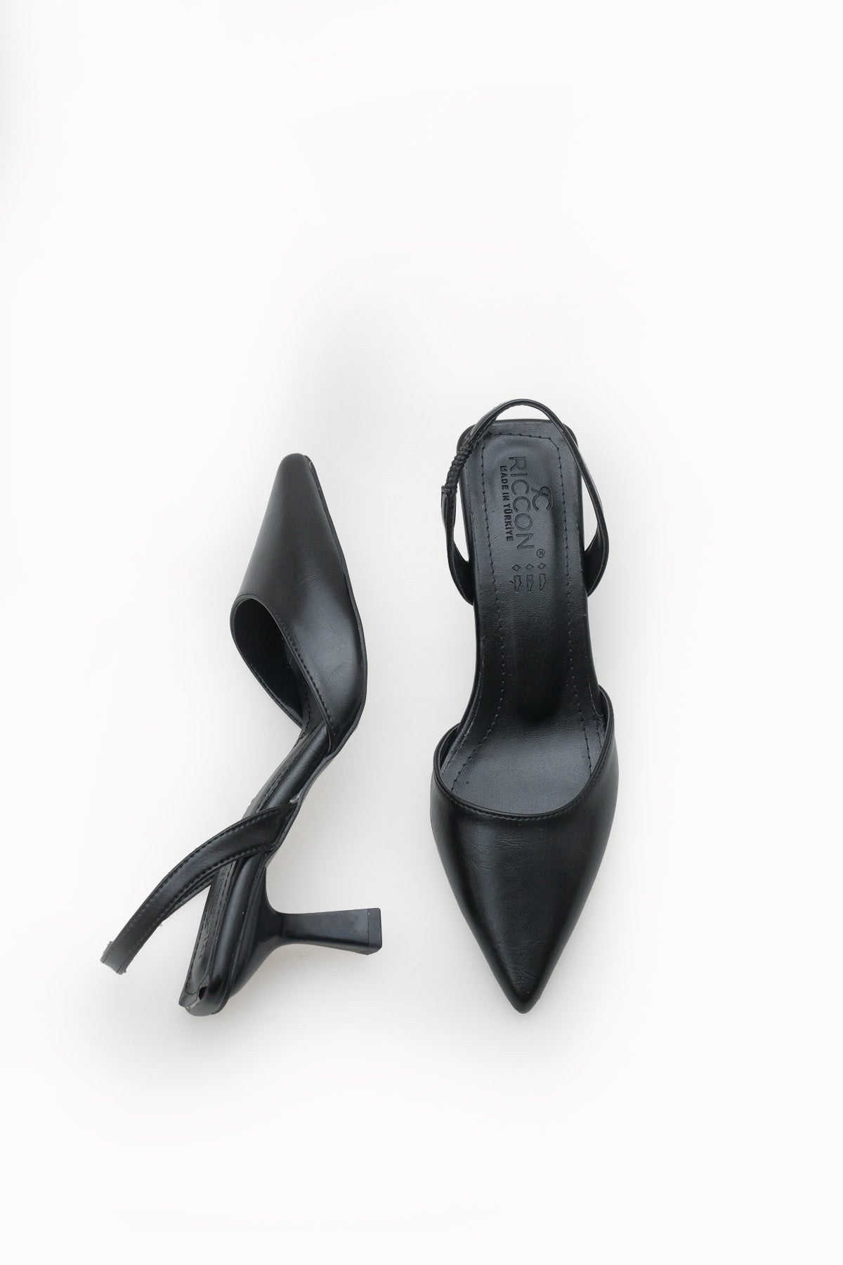 Riccon Kadın Sivri Burunlu Arkası Açık İnce Topuklu Ayakkabı 001206 Siyah Rustik