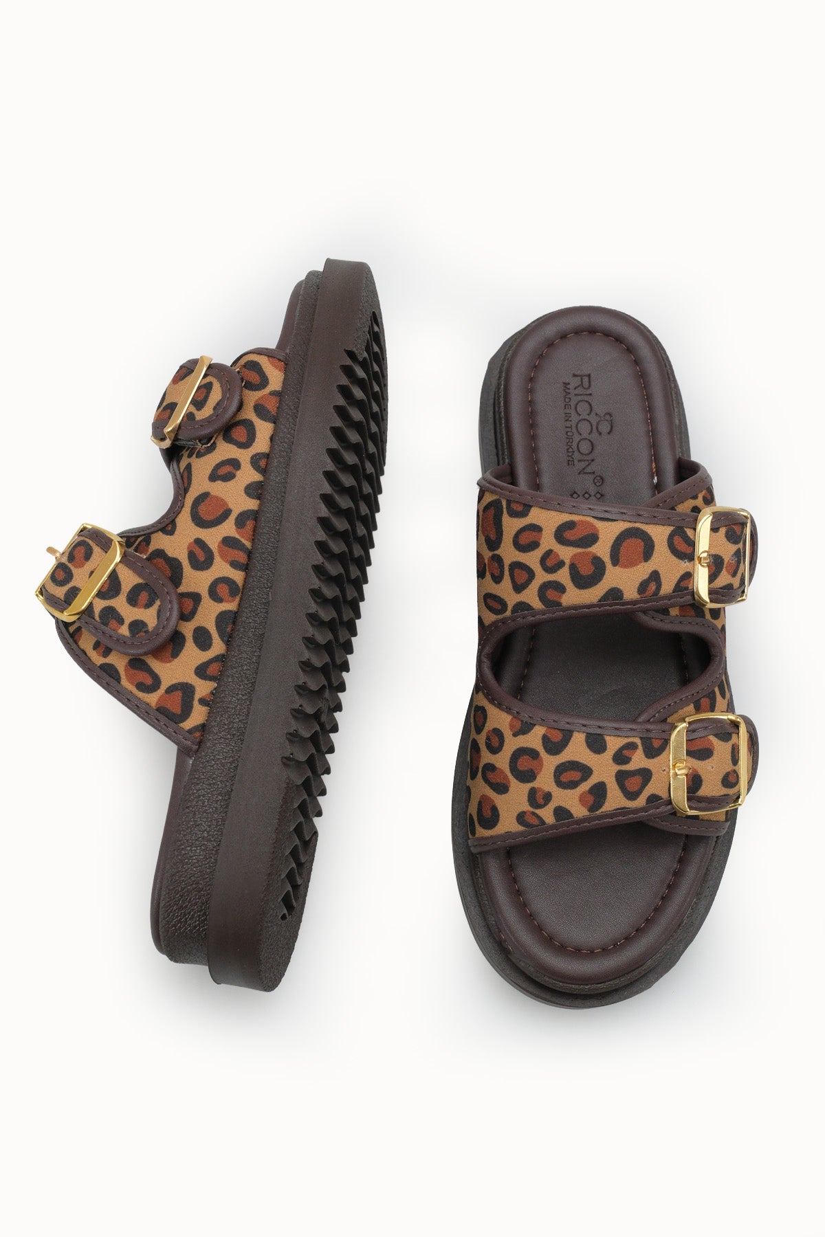 Riccon Kadın Çift Tokalı Terlik 00120401 Kahverengi