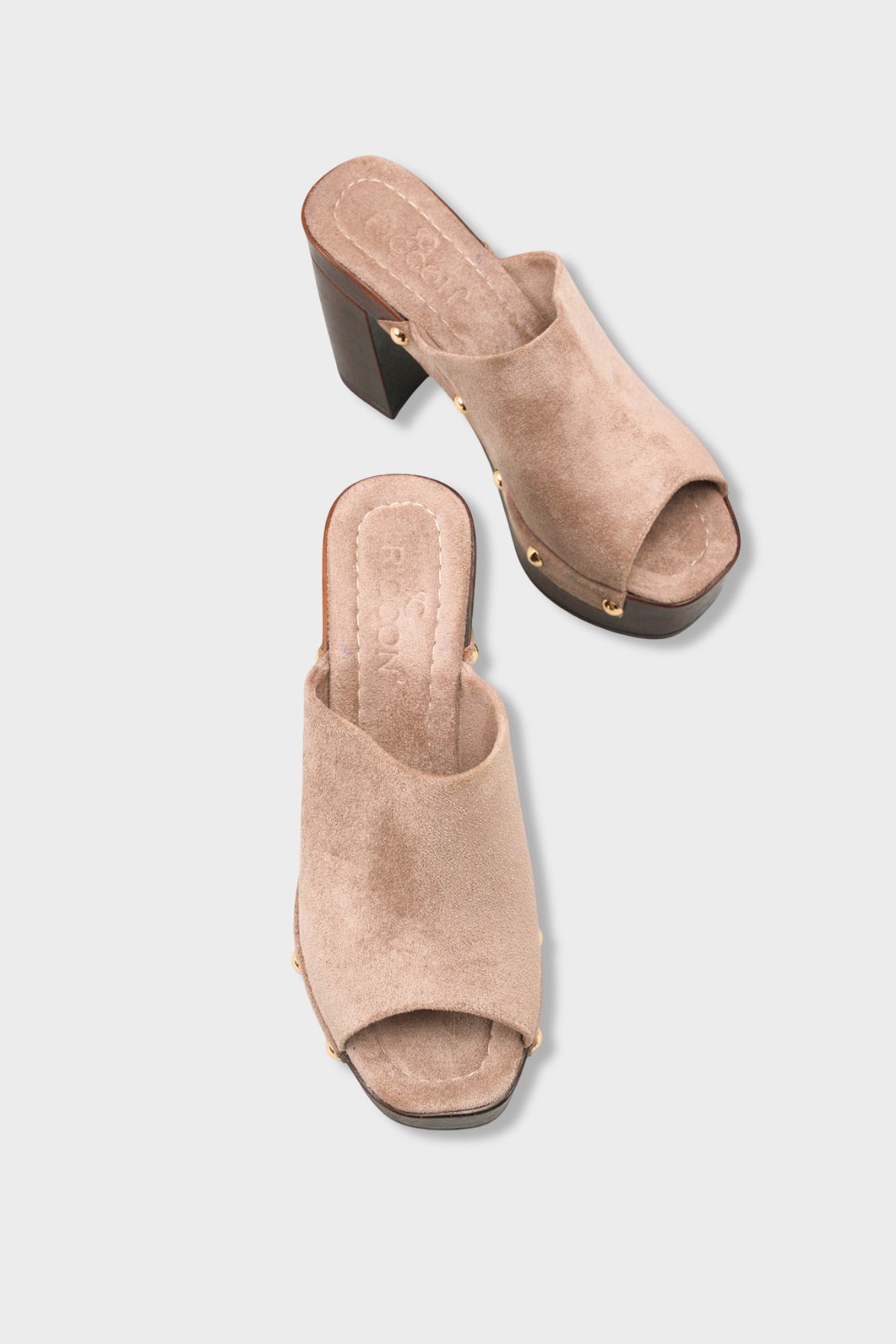 Riccon Kadın Topuklu Terlik 0012775 Vizon Süet